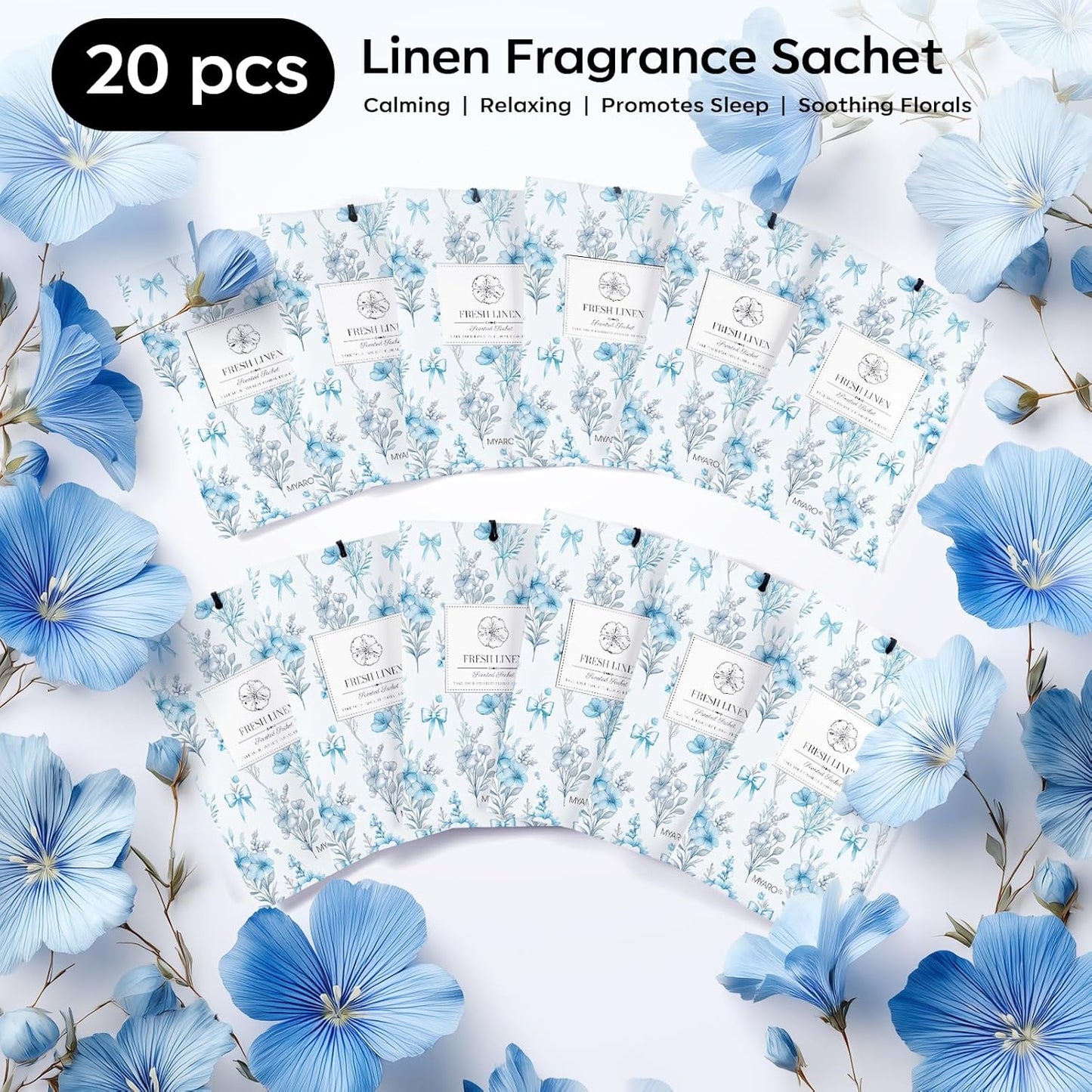 MYARO 20 Packs Fresh Linen Sachets for Drawer and Closet, Long-Lasting Sachets Bags Air Freshener Fresh Scents, Potpourri Bags Home Fragrance for Lover