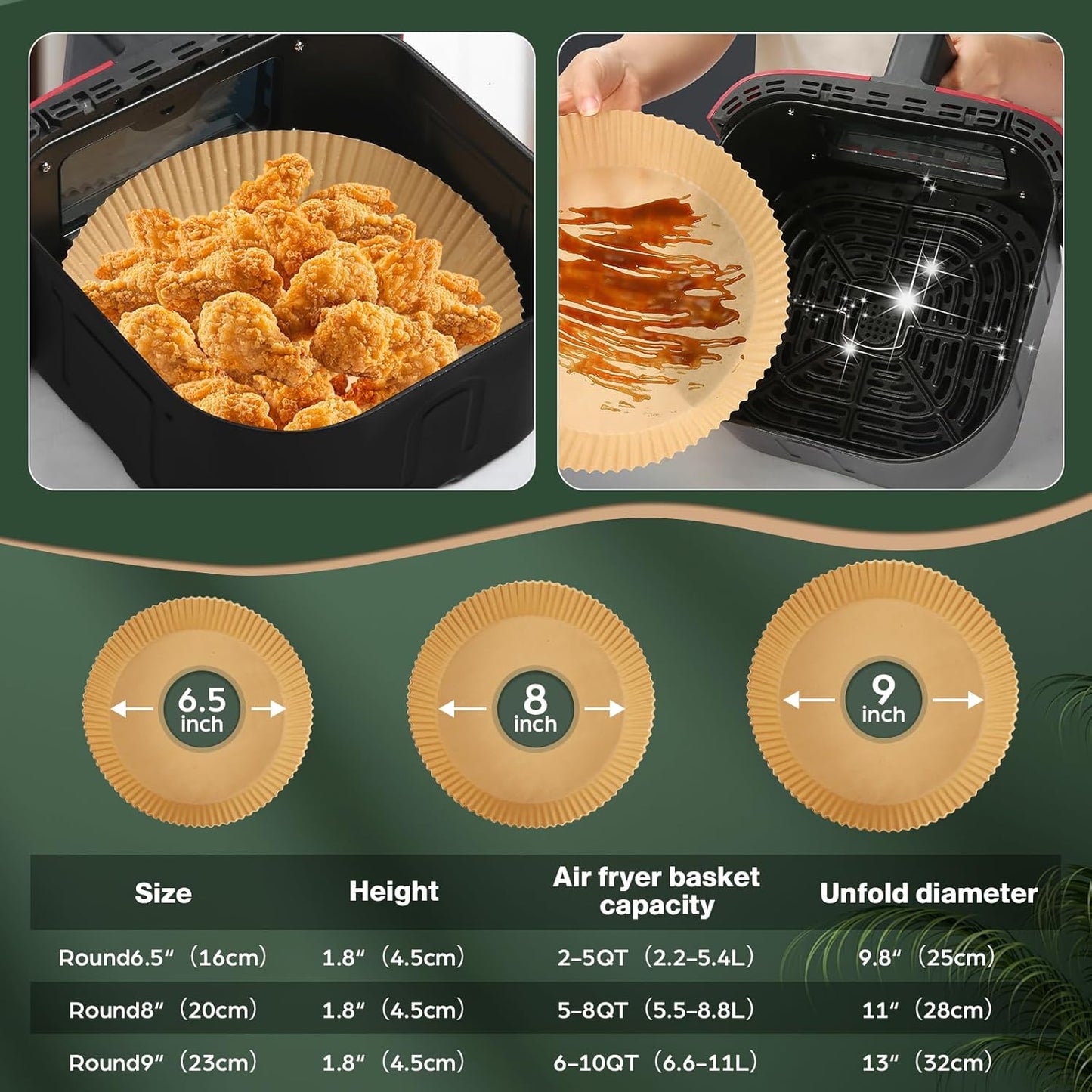Air Fryer Paper Liners Disposable: 200Pcs 9 Inch Special Round Liners for Air Fryer, Grease and Water Proof Non Stick Basket Parchment Paper