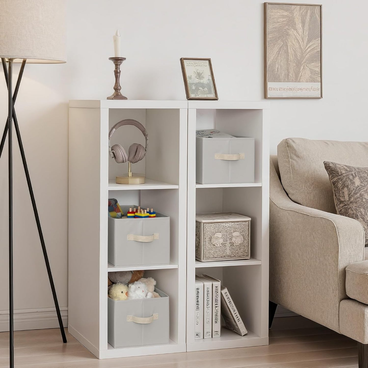 StorageWorks Storage Baskets for Shelves, Foldable Fabric Closet Storage Bins with Handles, Fabric Storage Bins Clothes Organizer, Light Gray, 3-Pack, Large