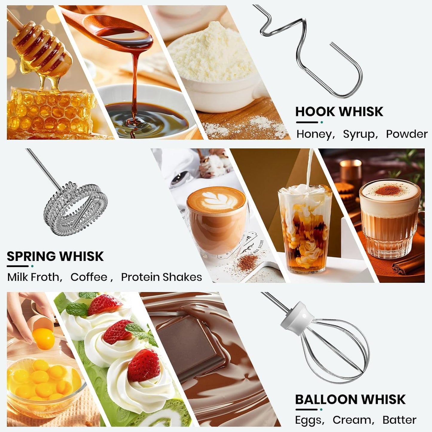 Milk Frother Handheld Rechargeable with Stand, Frother Wand Drink Mixer Electric Whisk for Coffee, Detachable With 3 Stainless Whisks, Hand Mixer for Lattes, Cappuccino, Matcha, Egg, Silver