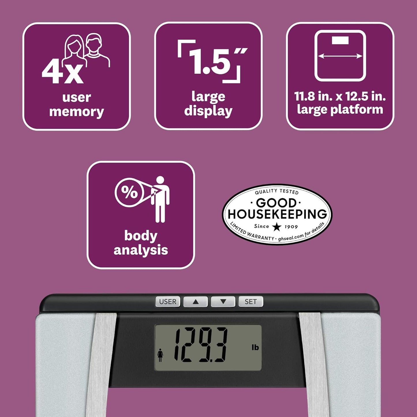 Weight Watchers Scales by Conair Scale for Body Weight | Digital Bathroom Scale with Body Fat, Muscle and BMI in Large Display Black