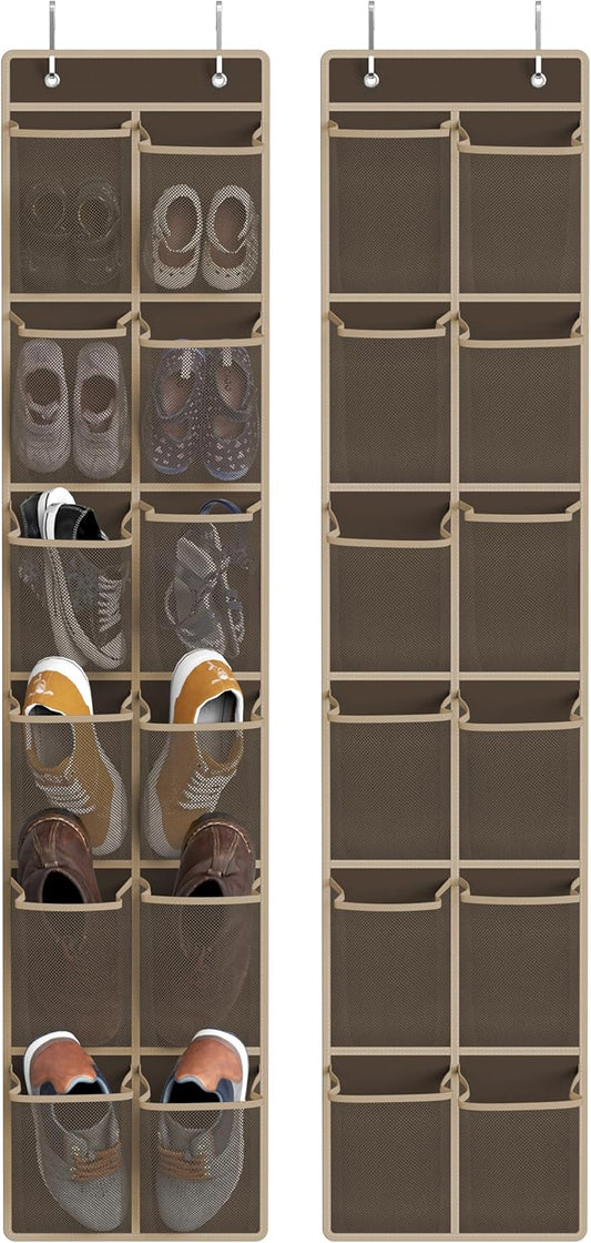 Simple Houseware 24 Pockets - 2-Pack 12 Large Mesh Pocket Over Door Hanging Shoe Organizer, Brown