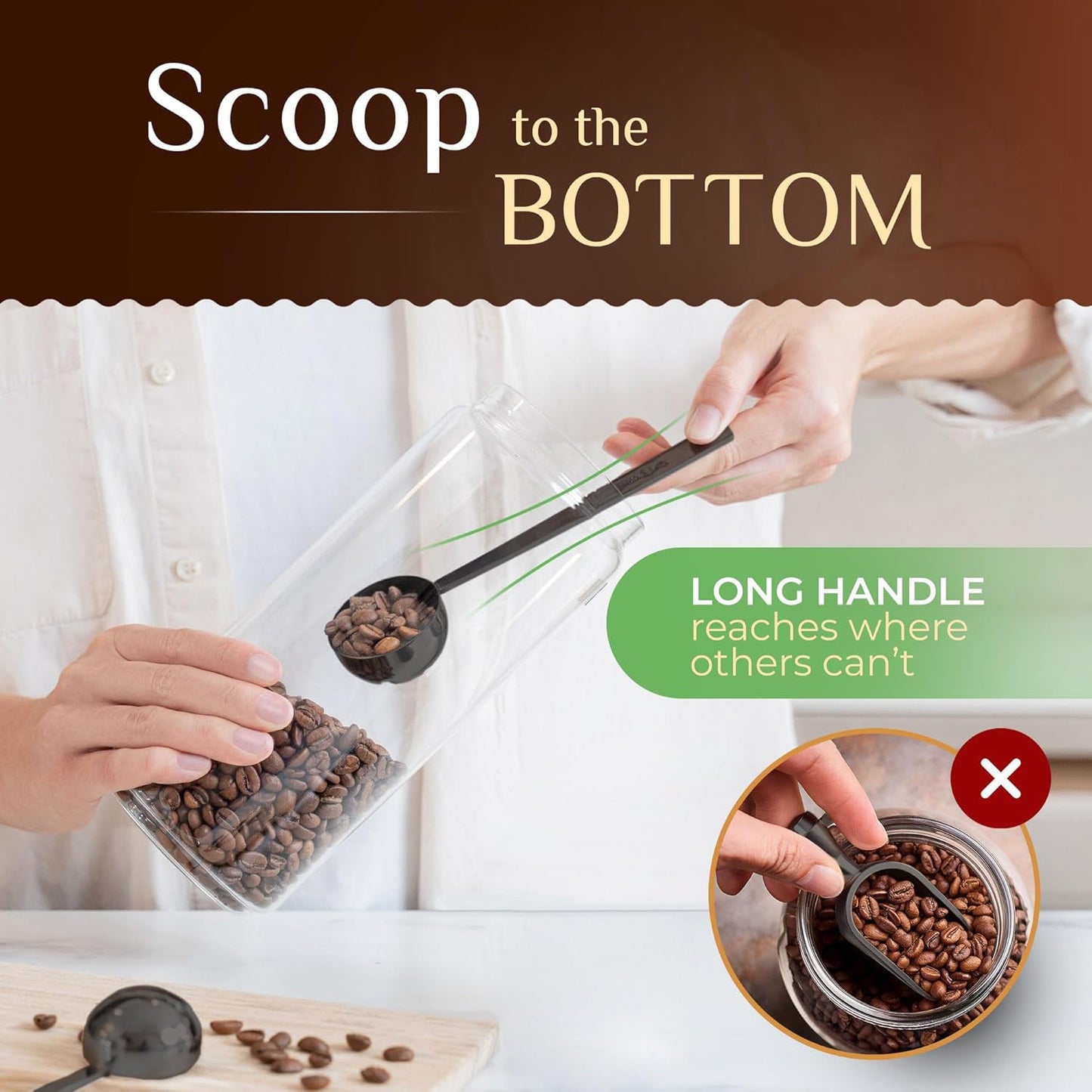 Orblue Premium Coffee Scoop Set - 1 Tbsp (15ml) & 2 Tbsp (30ml) Measuring Tablespoon - Stainless Steel Coffee Measuring Spoon and Scooper with Long Handles - Pack of 2 Black