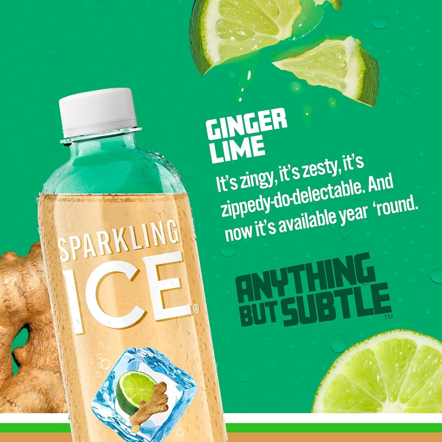Sparkling Ice, Ginger Lime Sparkling Water, Zero Sugar Flavored Water, with Vitamins and Antioxidants, Low Calorie Beverage, 17 fl oz Bottles (Pack of 12)