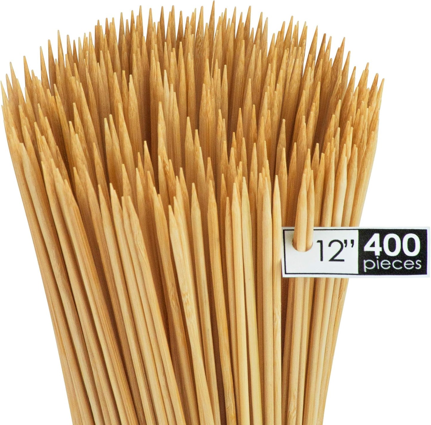 DecorRack 12" Natural Bamboo Skewers Sticks, 400 Wood Skewers for BBQ, Grilling, Kabob, Appetizers, Fruits, Smores, Cocktail, Brunch, Fondue Sticks, Barbeque, DIY Crafting, 12 inch (400 pack)
