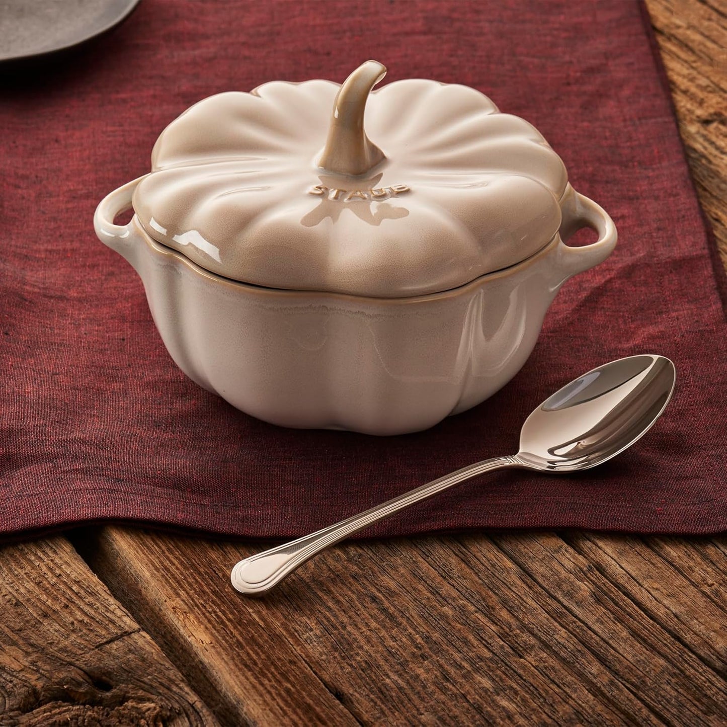 STAUB Ceramic 2-pc 16-oz Petite Pumpkin Cocotte Set - Rustic Ivory