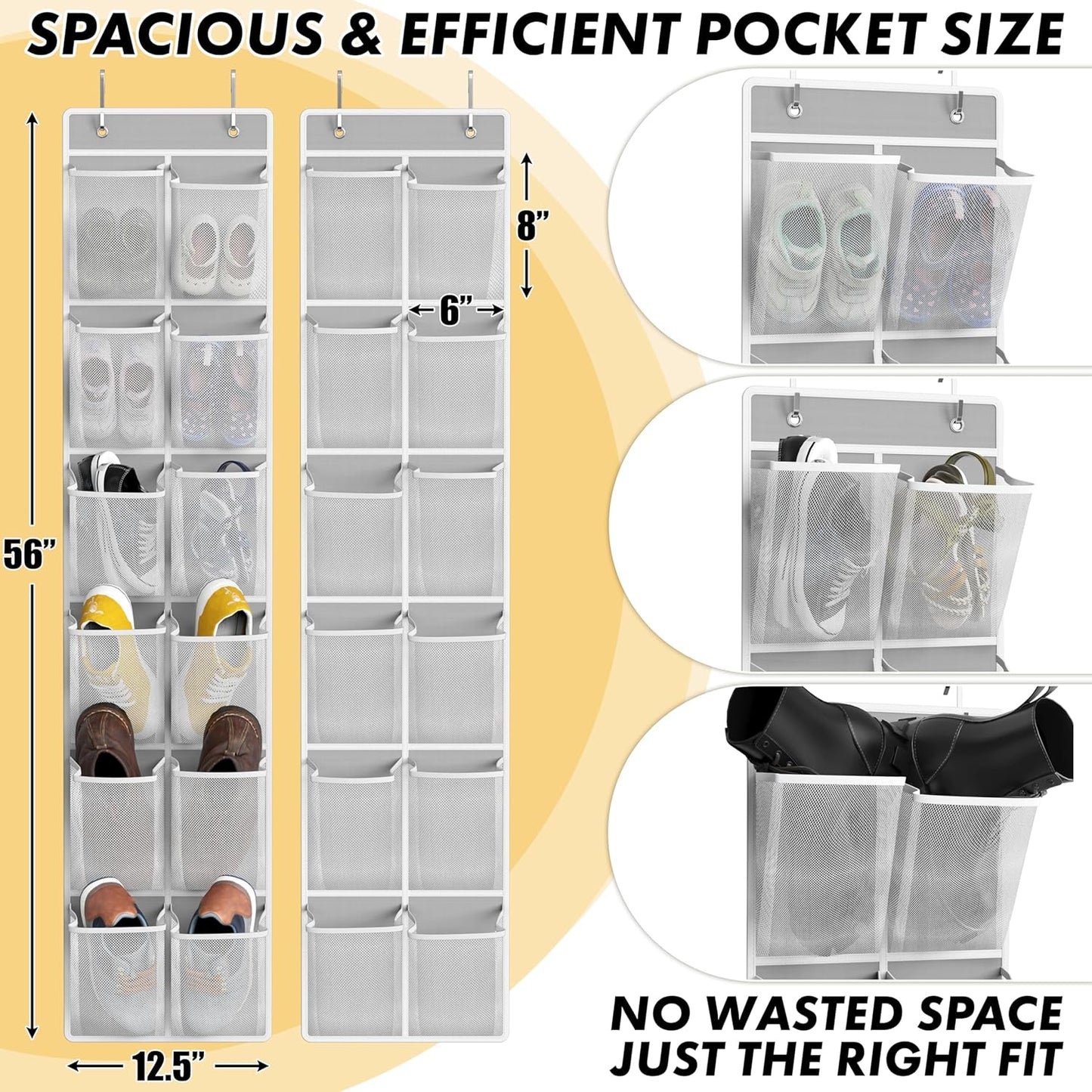 Simple Houseware 24 Pockets - 2PK 12 Large Pockets Over Door Hanging Shoe Organizer, Grey