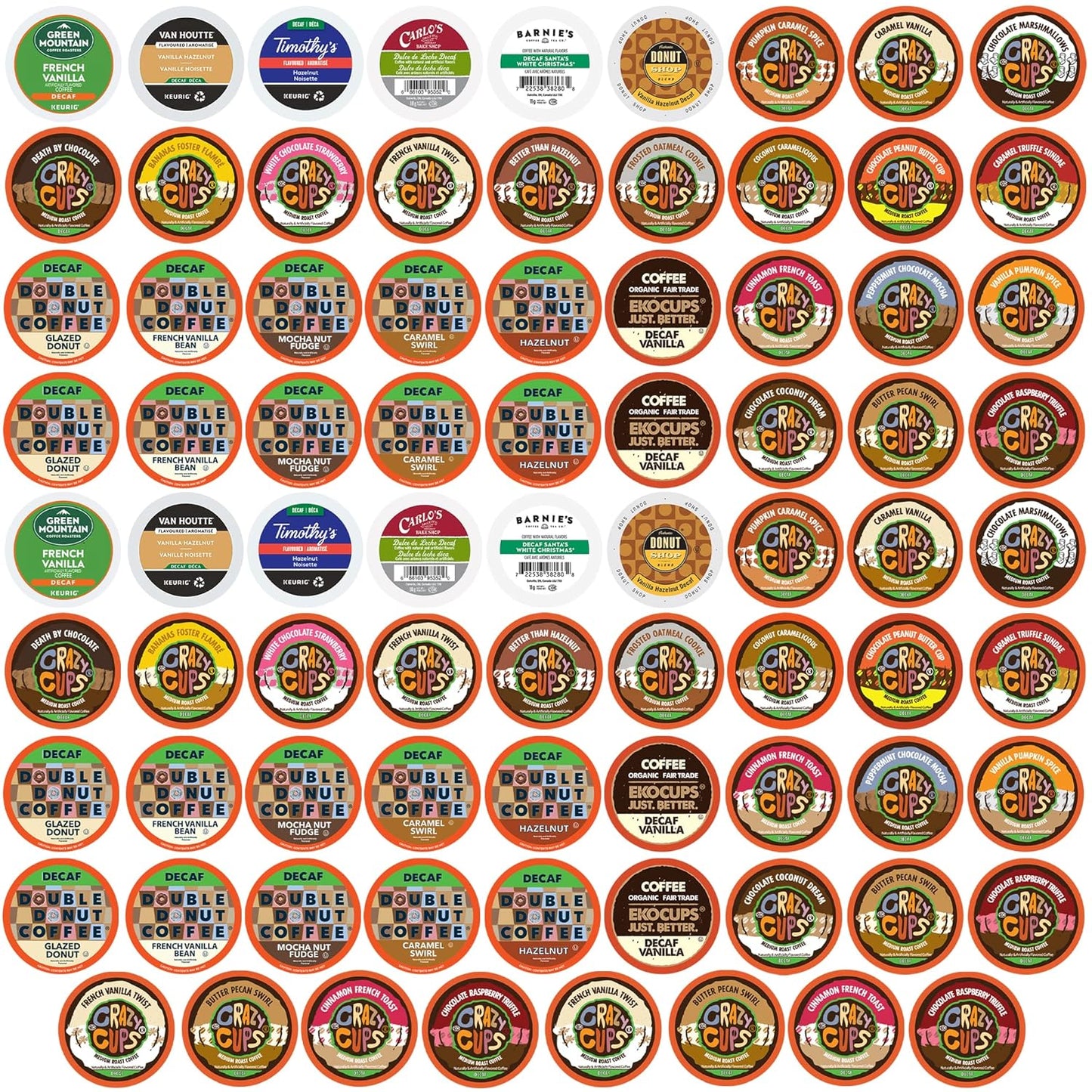 Crazy Cups Decaf Flavored Coffee Variety Pack, Great Mix of Decaffeinated Coffee Pods Compatible with all Keurig K Cups Brewers, Huge 80 Pack
