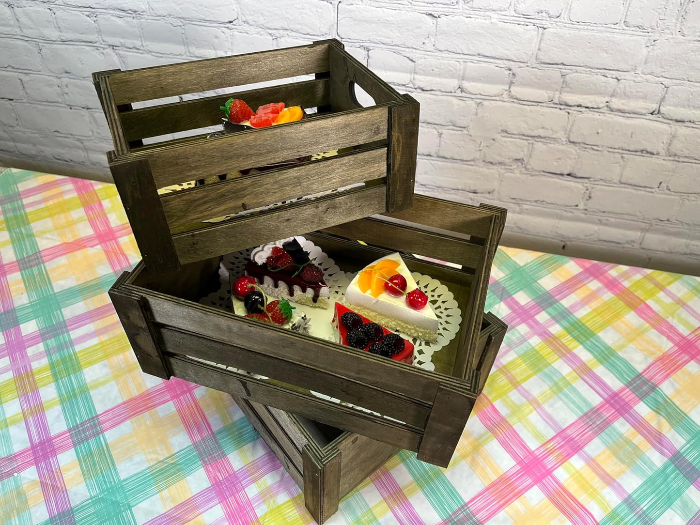 Admired By Nature Wooden Crates Storage Container, Stain Grey Set of 3, Farmhouse Style Decorative Baskets for Home Decor, Rustic Decor, Nesting Stackable Organizers, Distressed Wood Crates