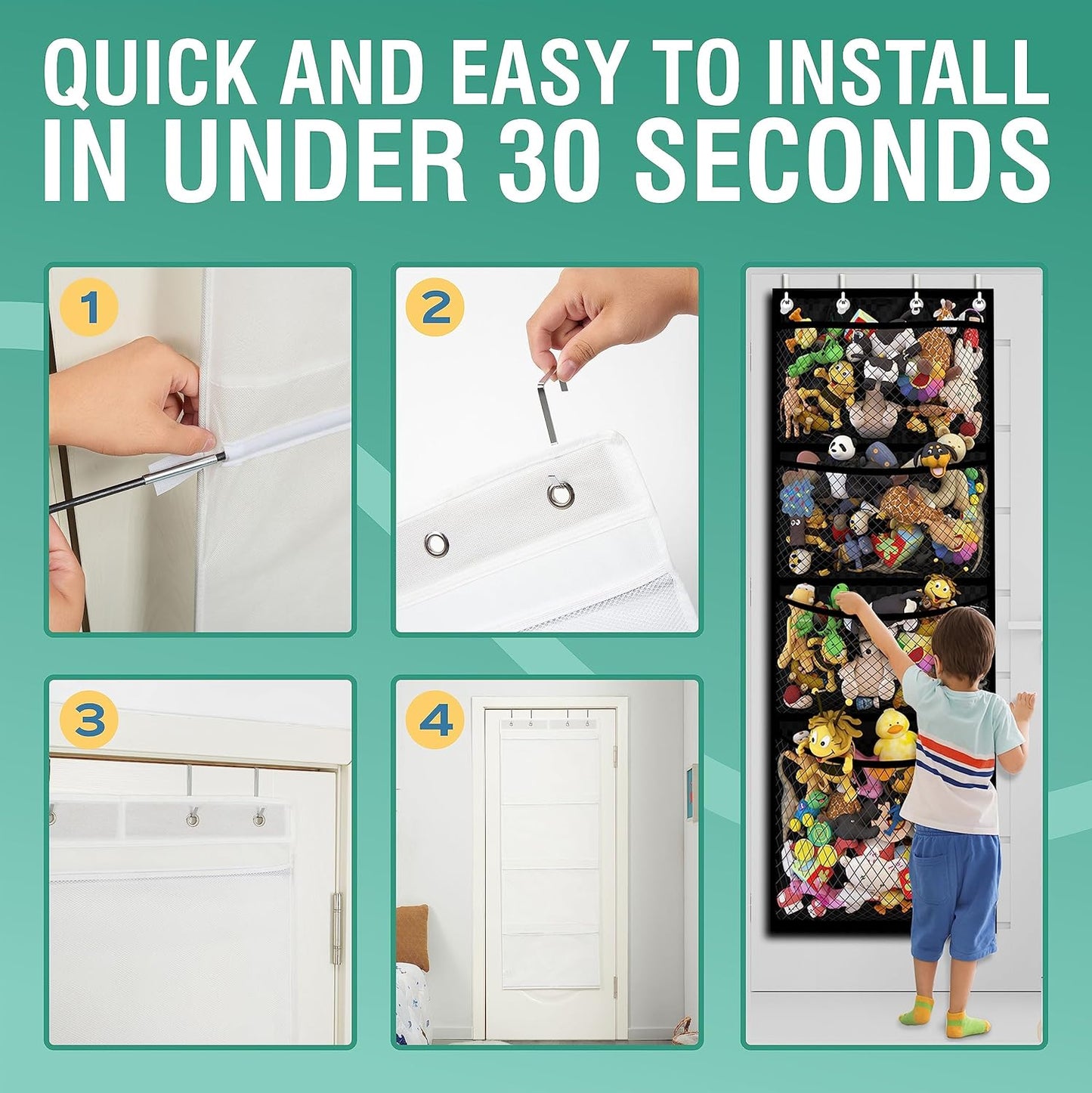 Honeyera The Original Stuffed Animal Storage (Patented) - Over Door Organizer for Stuffies, Toy Plush/Hammock Baby Hanging Storage Net Big Girls Toddler Large Bag Animals (Black)