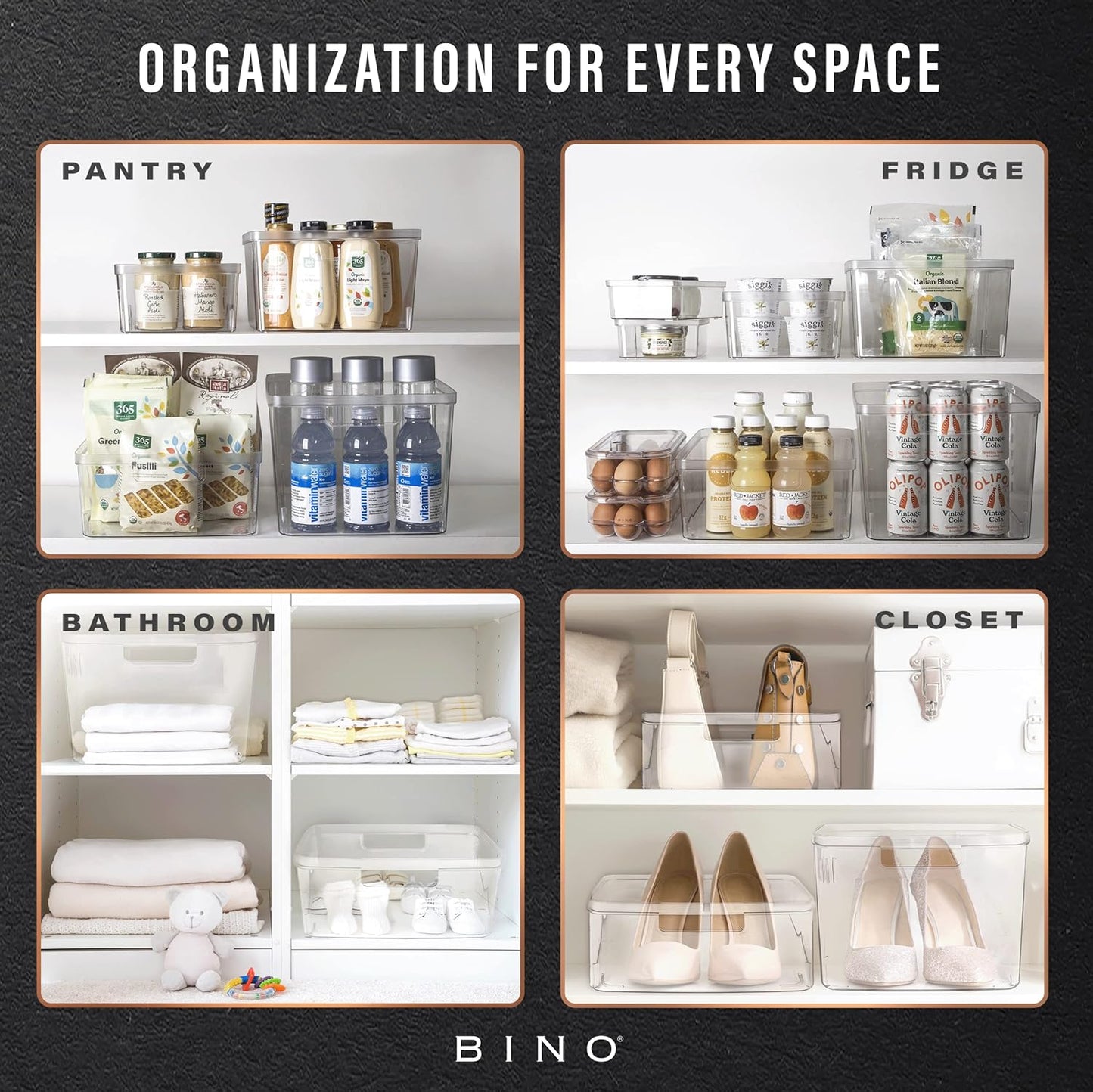 BINO | Plastic Bins, Large - 2 Pack | THE LUCID COLLECTION | Multi-Use| Built-In Handles | BPA-Free | Clear Storage Containers | Fridge Organizer | Pantry & Home Organization