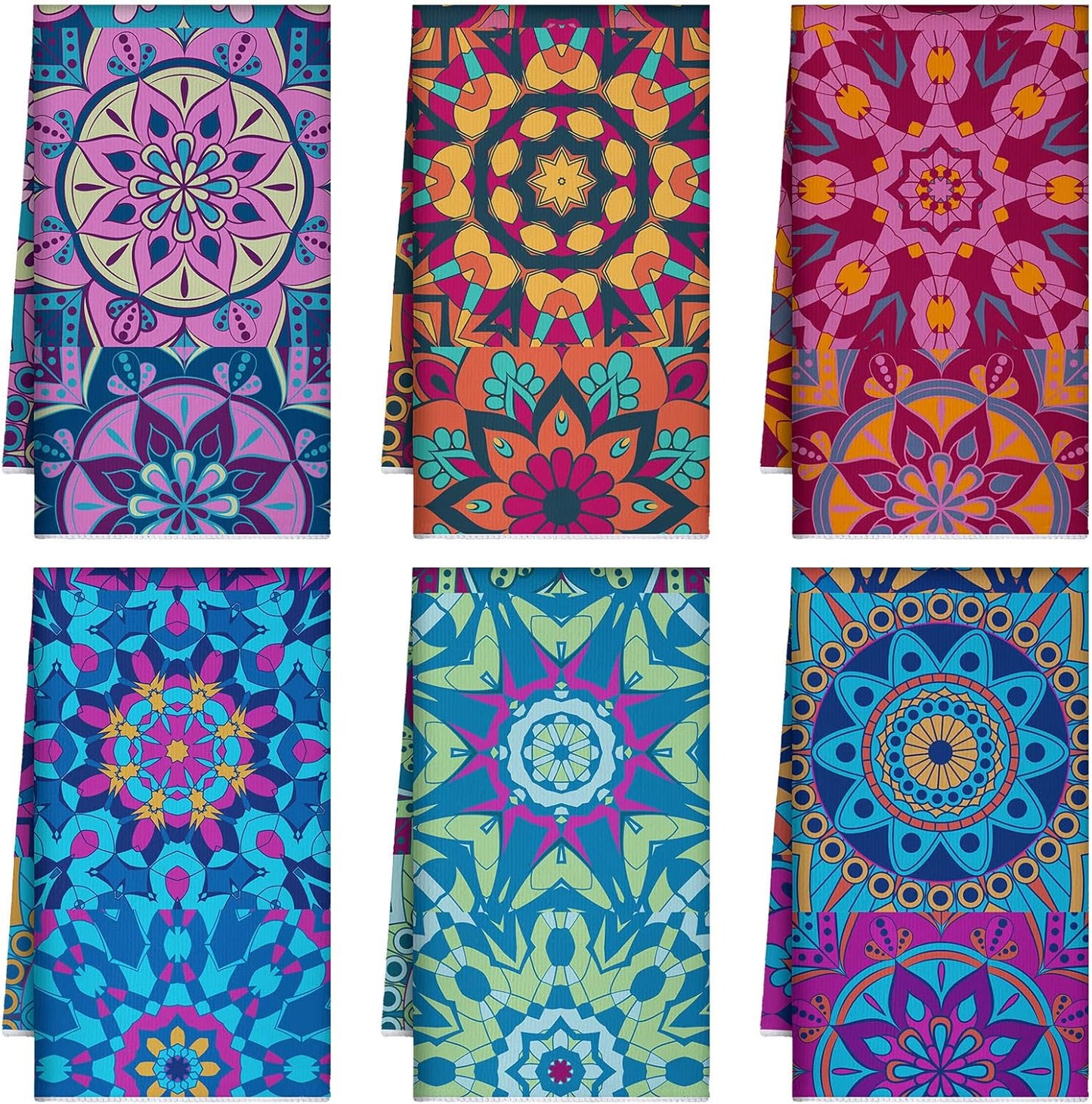 Boyiee Set of 6 Mandala Kitchen Towels Absorbent Boho Dish Towels 24 x 16 Inches Multicolor Hand Dishcloths Mandala Lover Gifts for Farmhouse Kitchen Bathroom Decorations