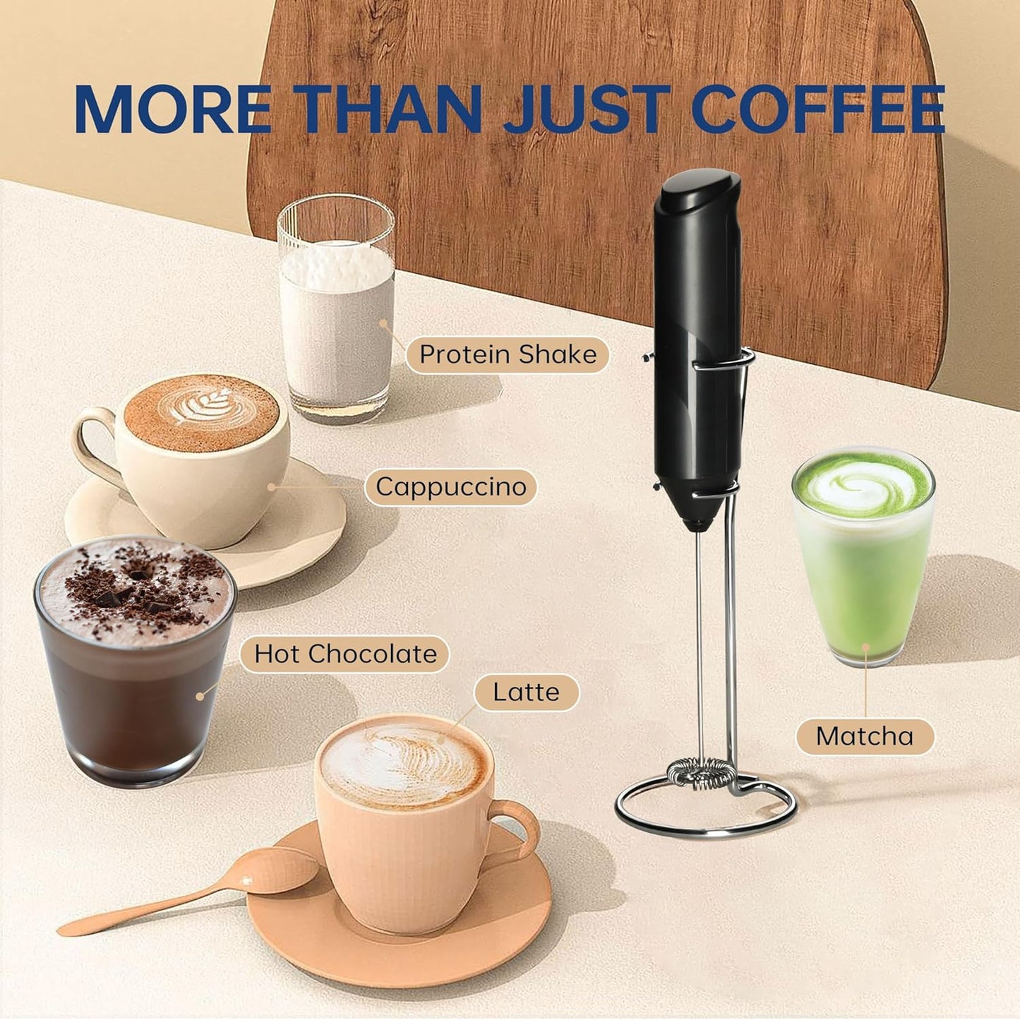 YSSOA Electric Milk Frother Handheld with Stainless Steel Stand Battery Operated Whisk Drink Mixer for Coffee, Frappe, Latte, Matcha, Hot Chocolate, Mini Hand Blender 2024 Version