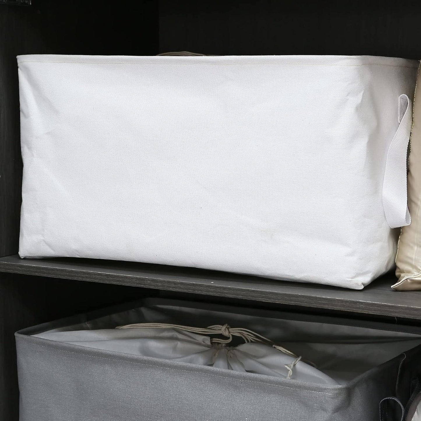 Hinwo 102L XXL Storage Bins, 4-Pack Closet Organizers and Storage, Foldable Clothes Storage Baskets with Handles, Containers for Clothing, Blanket, Comforters, Toys, Bedding (White)