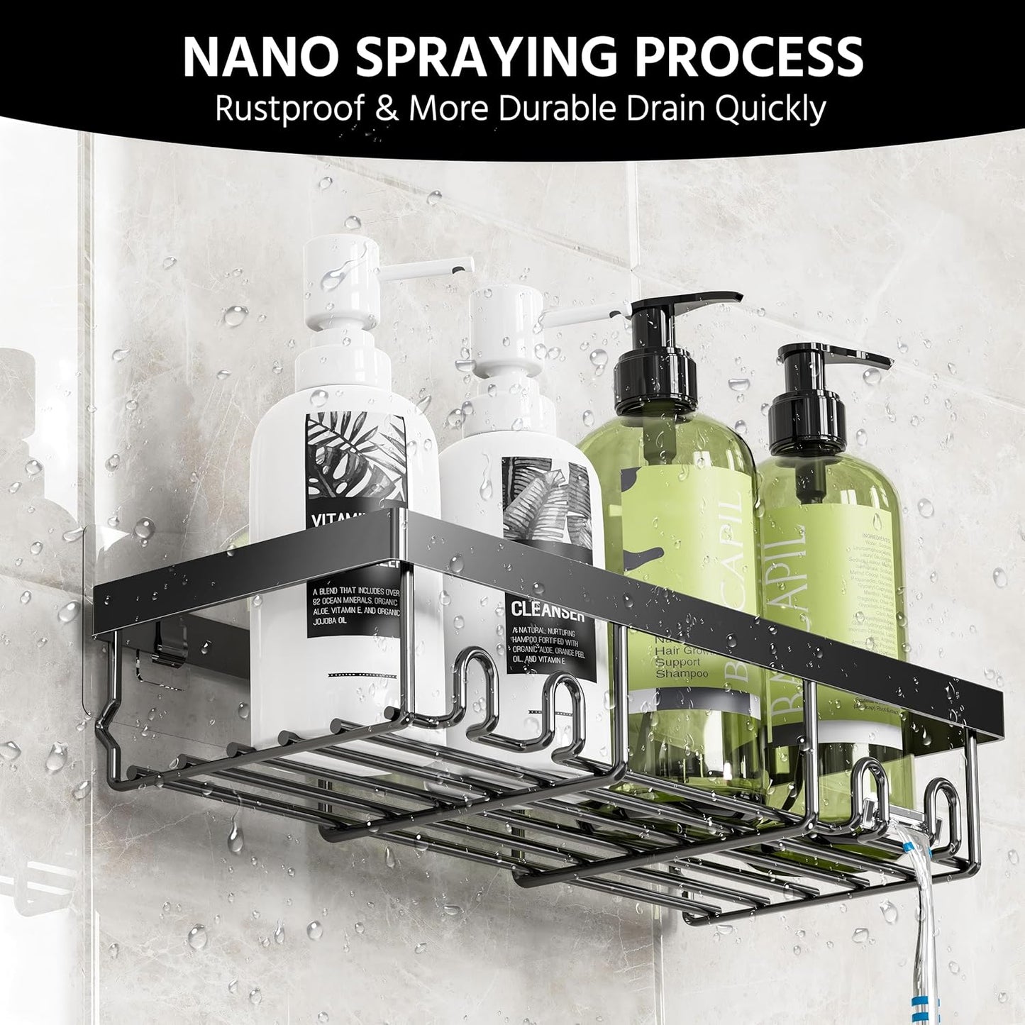 Moforoco 3-Pack Shower Caddy Basket Shelf with Soap Holder, No Drilling Traceless Adhesive Shower Wall Shelves, Rustproof Black Bathroom Shower Storage Organizer