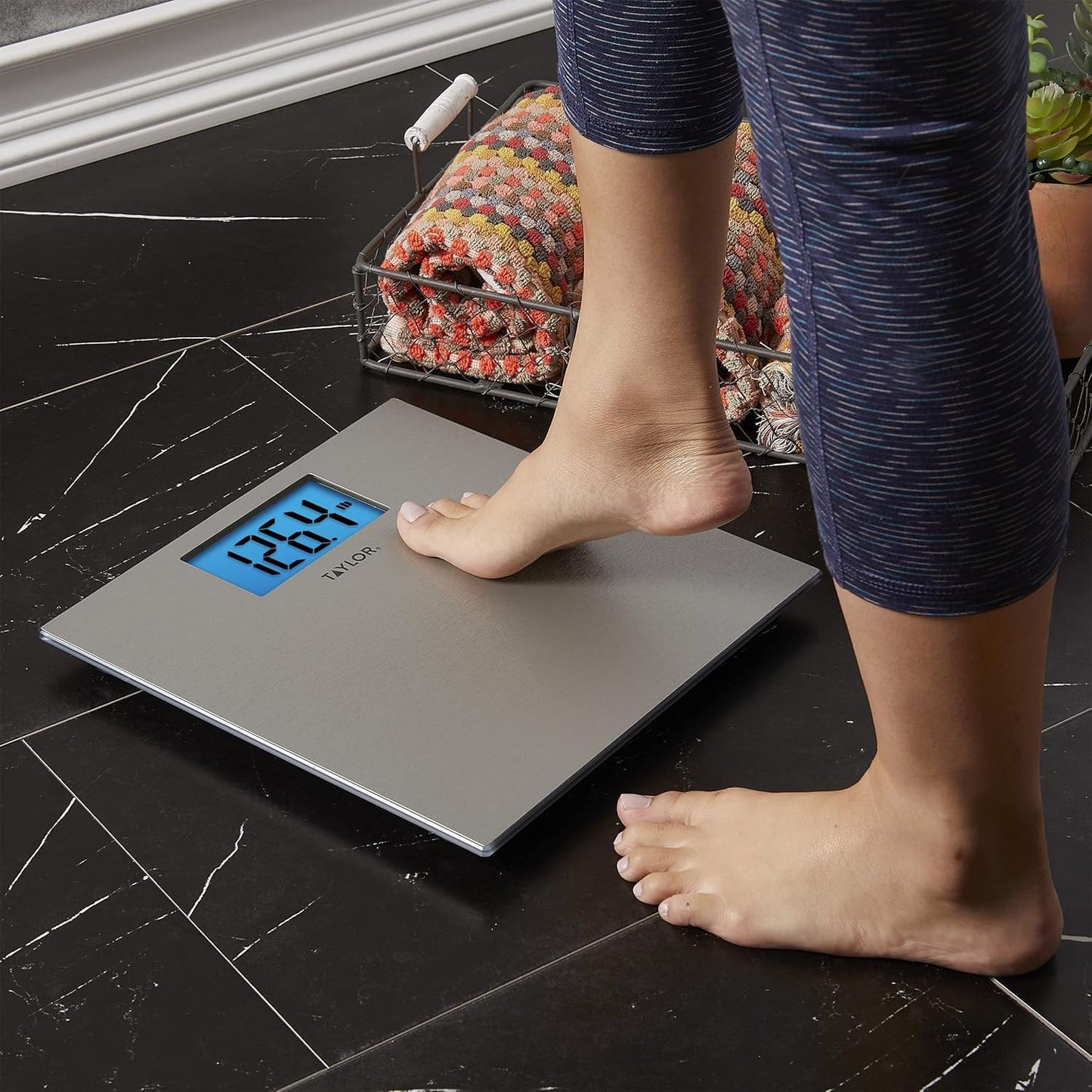 Taylor Digital Scales for Body Weight, Highly Accurate 400 LB Capacity, Unique Blue LCD, Auto on and Off Scale, 11.8 x 11.8Inches, Stainless Steel