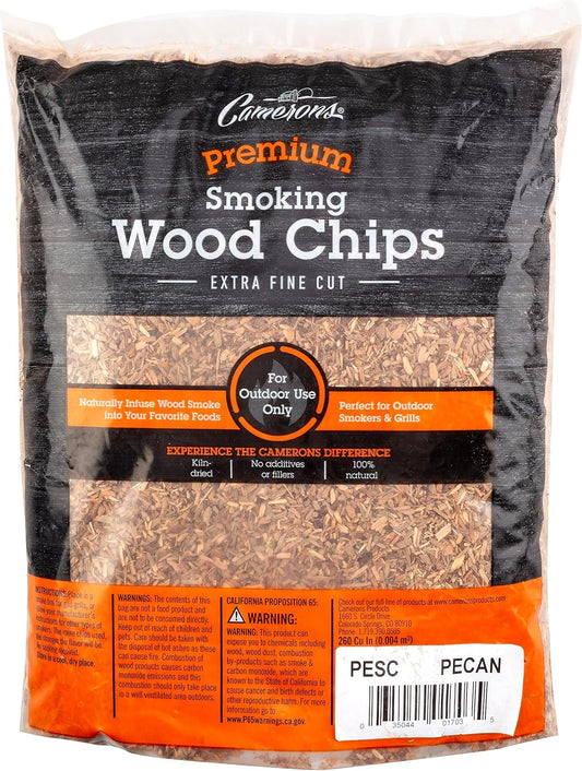 Camerons All Natural Extra Fine Pecan BBQ Wood Chips - 260 Cu. in. Bag, Approx 2 Pounds - Kiln Dried Sawdust Shavings for Cocktail Smoking Guns, Smokers, Smoke Boxes - Barbecue Grilling Gifts for Men