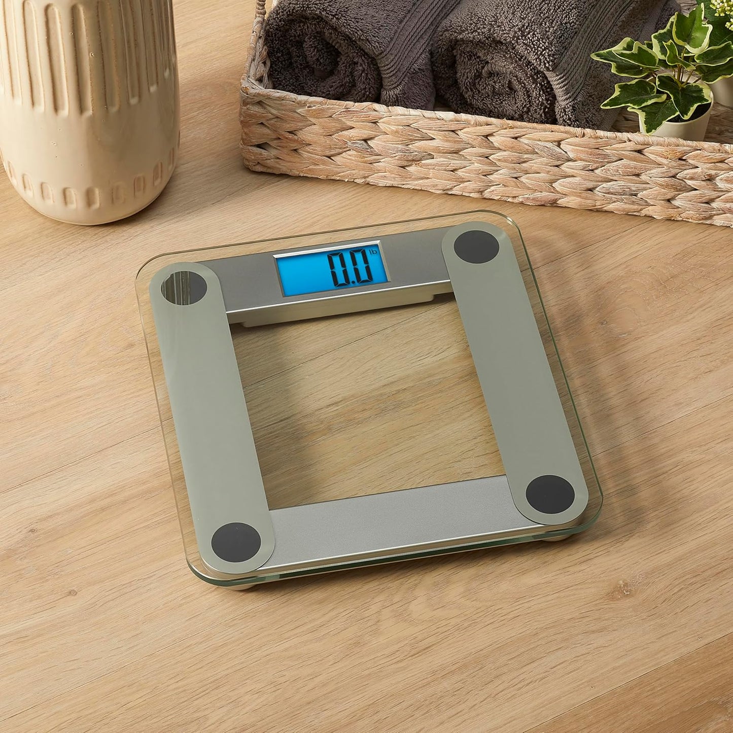 Eat Smart Digital Bathroom Scale with Extra Large Easy to Read Lighted Display, Accurate Weight Tracking, Includes Free Body Tape Measure, Grey and Clear