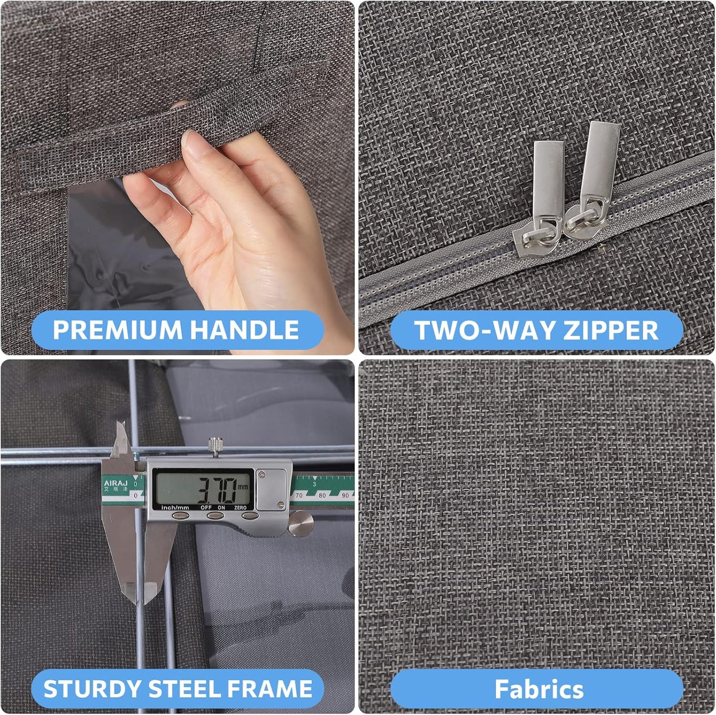 Clothes Storage Bins Box - Linen Fabric Foldable Stackable Container Organizer Set with Clear Window & Carry Handles & Metal Frame - 2Pack Large Capacity for Bedding, Blankets, Books