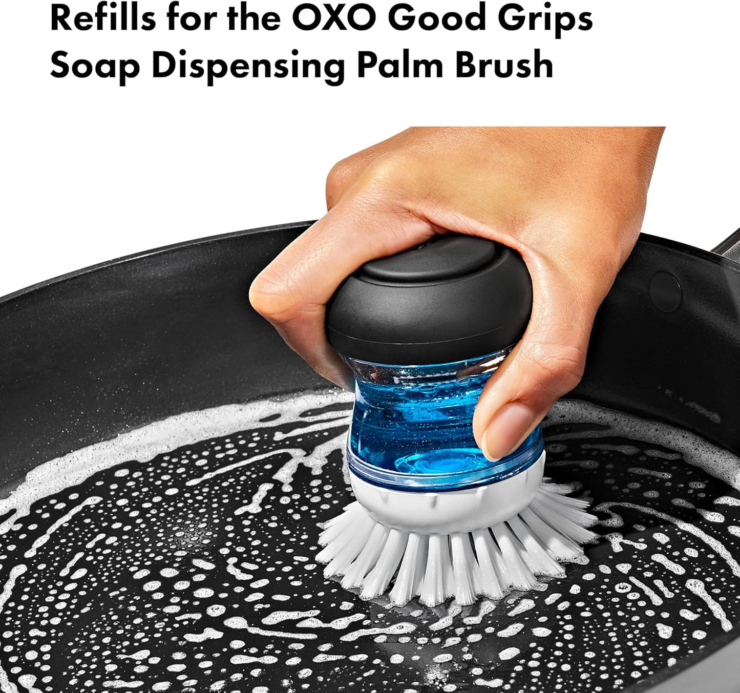 OXO Good Grips Soap Dispensing Palm Brush Refills – 4-Pack, Brush Head Replacement, Dish Brush Head Replacement, Scrub Brush Replacement Heads, Dispense soap on Demand