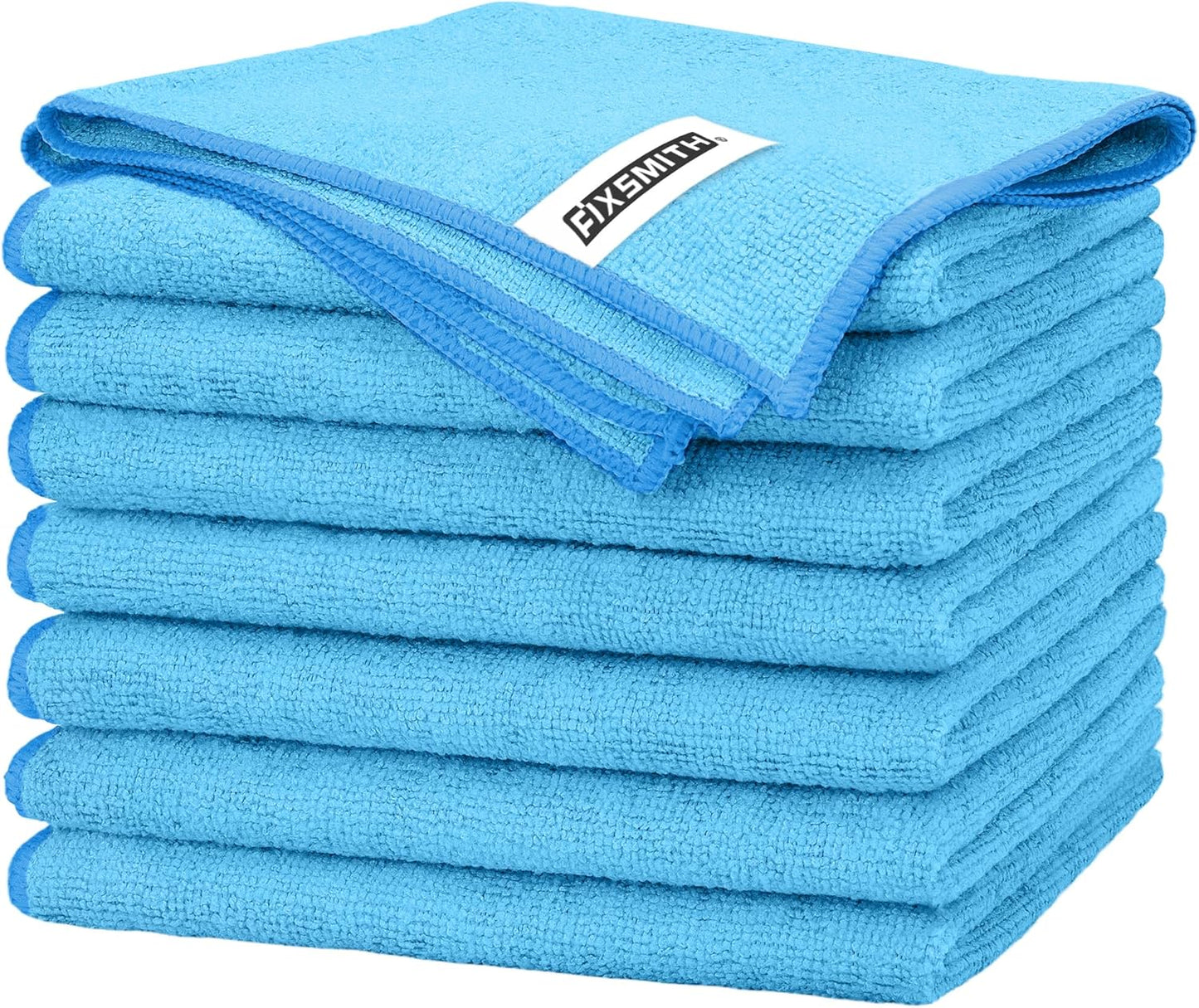 FIXSMITH Blue Microfiber Cleaning Cloth -Pack of 8, Highly Absorbent Cleaning Rags, 16"X12" All Purpose Cleaning Towels for Housekeeping, Kitchen, Car, Lint Free and Reusable Microfiber Towels