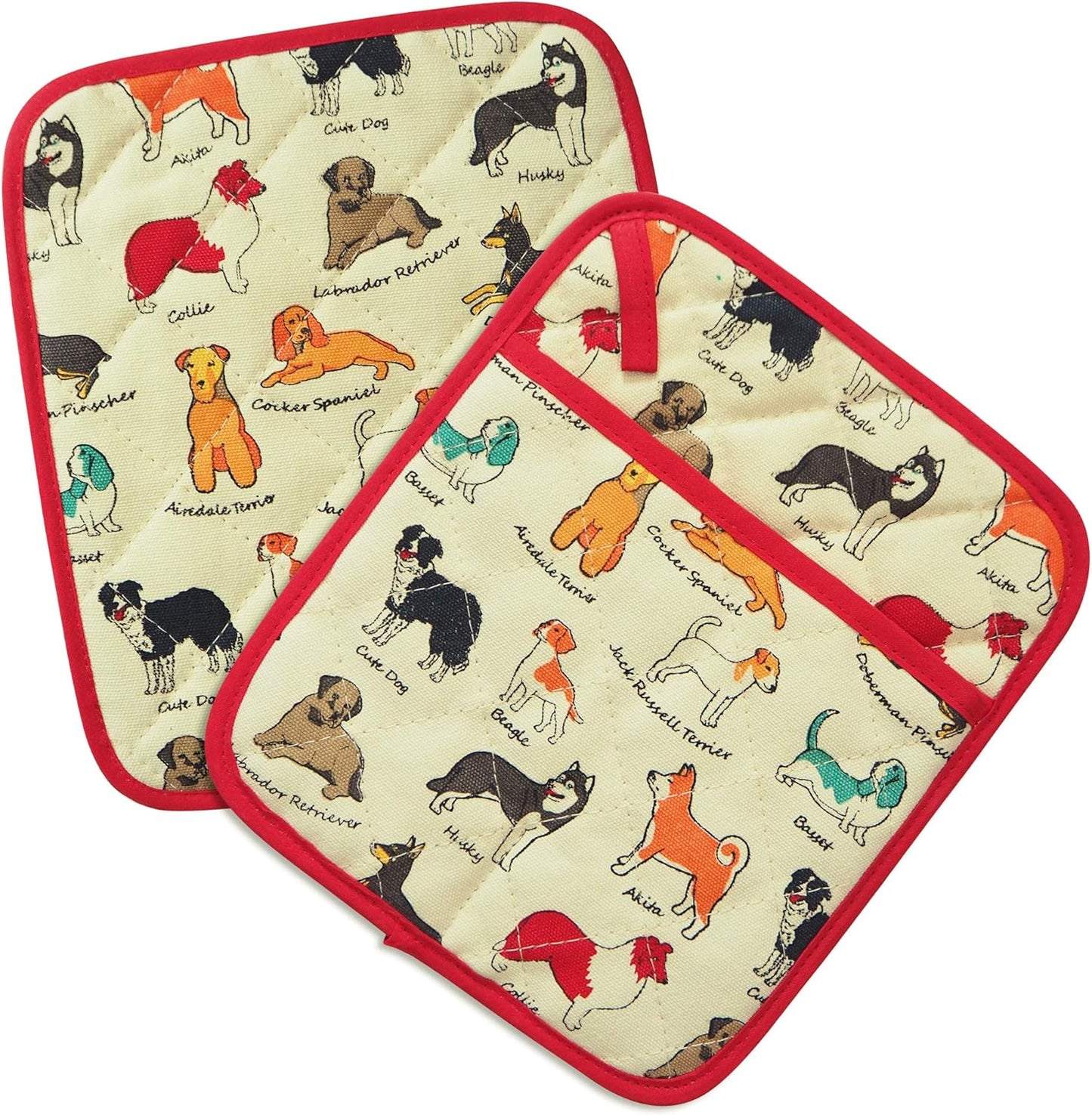 Pot Holders Set of 2 Heat Resistant 480℉ Kitchen 100% Cotton Comfortable Lining Printing Dog Flower Women Men Home Cooking Baking Microwave BBQ Gift(Dog)