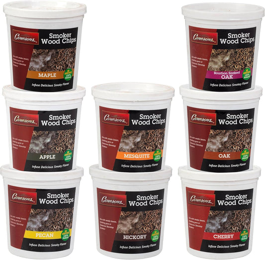 Camerons Natural Extra Fine BBQ Wood Chips - Apple, Cherry, Bourbon, Oak, Hickory, Maple, Pecan, Mesquite (8 Pints)- Sawdust Shavings for Smoking Guns, Smokers, Smoke Boxes - Barbecue Variety Gift Set