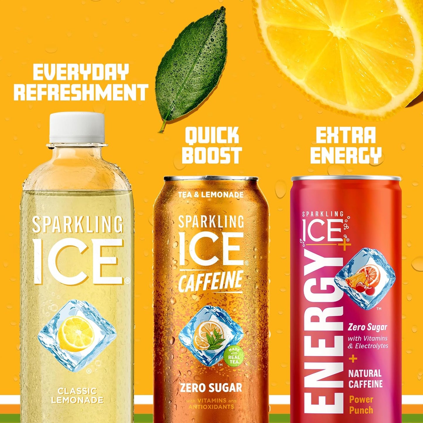 Sparkling Ice Caffeine Tea + Lemonade Sparkling Water with Caffeine, Zero Sugar, with Antioxidants and Vitamins,16 fl oz Cans (Pack Of 12)