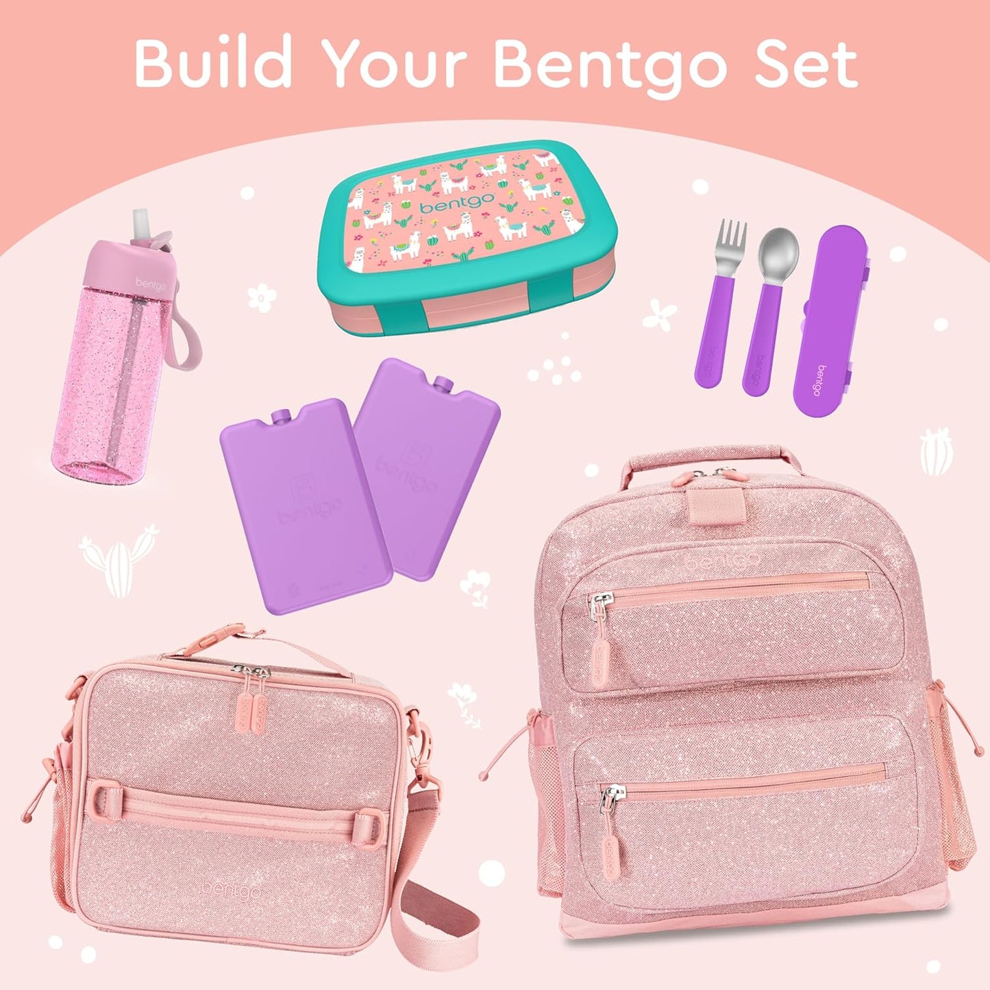 Bentgo Kids Prints Leak-Proof, 5-Compartment Bento-Style Kids Lunch Box - Ideal Portion Sizes for Ages 3-7, Durable, Drop-Proof, Dishwasher Safe, & PFAS & BPA-Free Materials (Llamas)