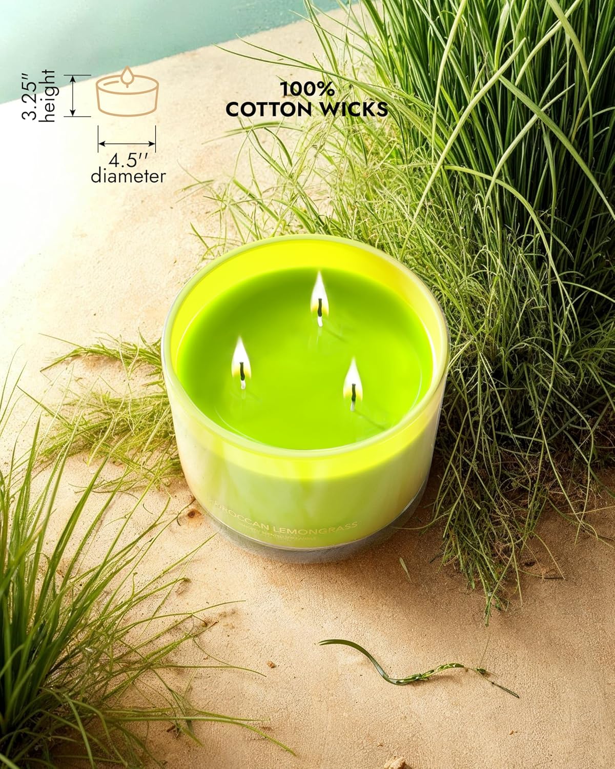 96NORTH Luxury Lemongrass Candle | Large 3-Wick Jar Candle | Up to 40 Hours Burning Time | 100% Natural Soy Wax | Relaxing Aromatherapy Aesthetic Candle | Housewarming Gift for Men and Women