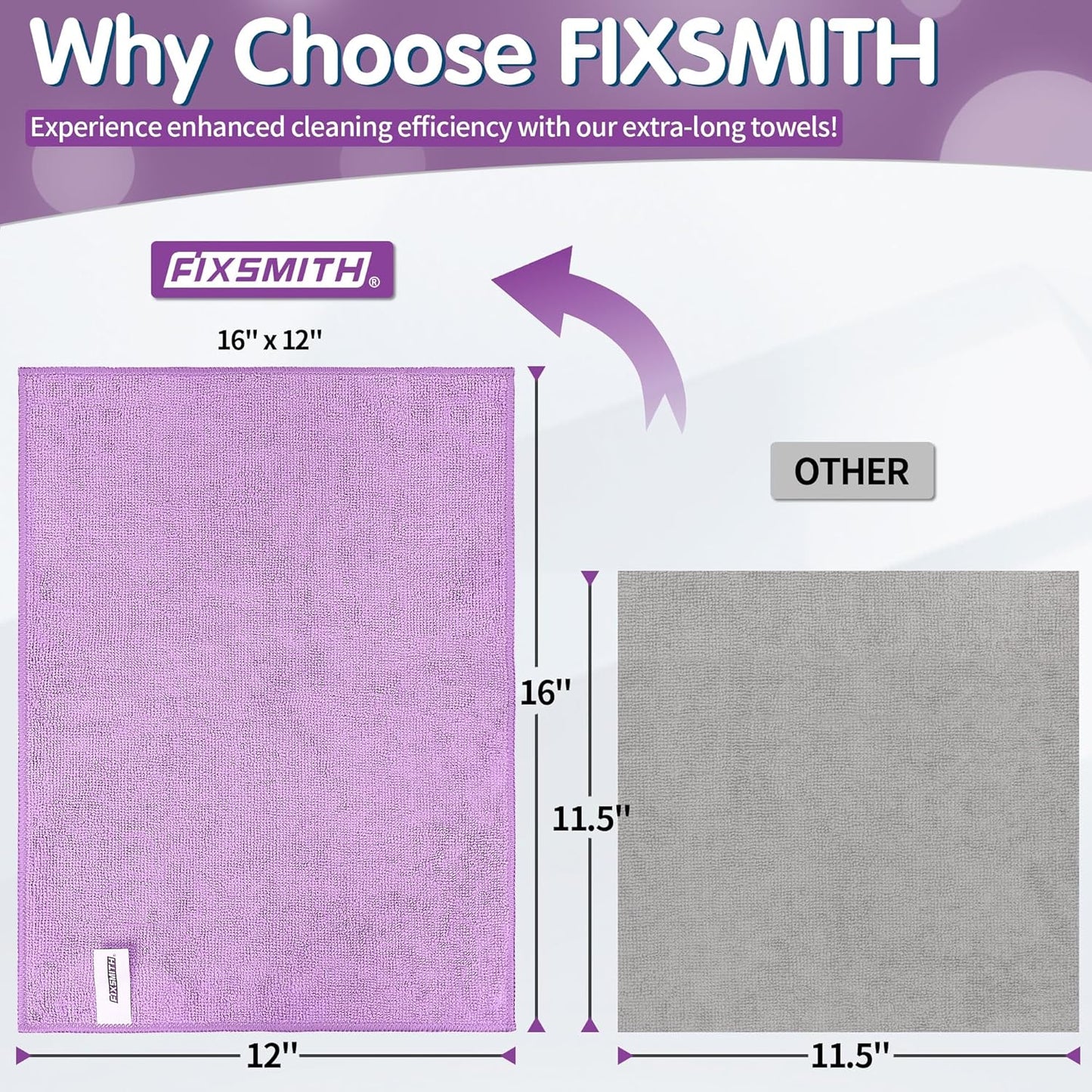 FIXSMITH Purple Microfiber Cleaning Cloth -Pack of 8, Highly Absorbent Cleaning Rags, 16"X12" All Purpose Cleaning Towels for Housekeeping, Kitchen, Car, Lint Free and Reusable Microfiber Towels