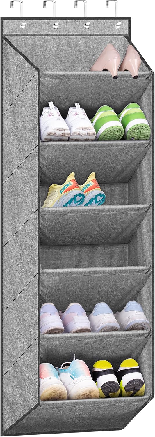 SLEEPING LAMB Shoe Rack for Door with Large Deep Pocket, Over The Door Shoe Organizer for Closet, Dorm and Narrow Hanging Sneaker Storage Holder, Grey