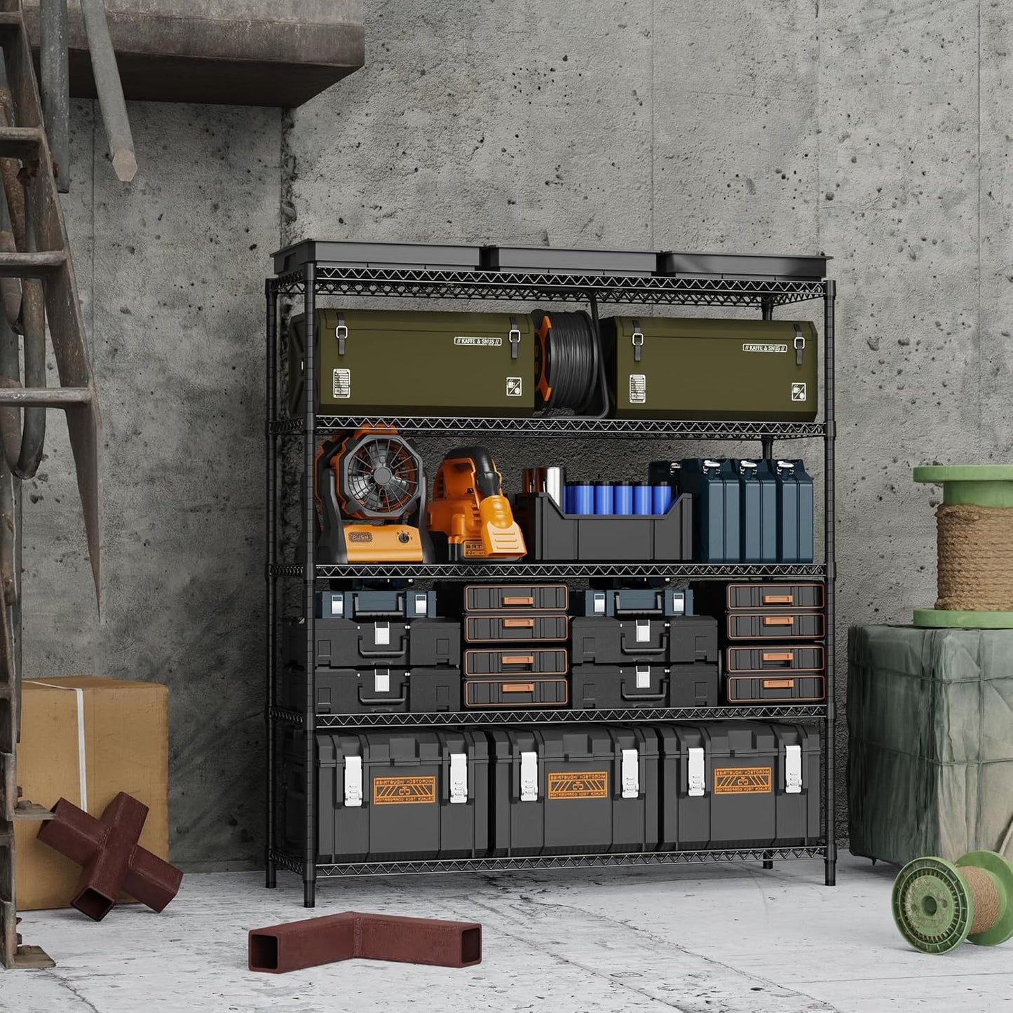 5 Tiers Storage Shelves Load 3300LBS, Metal Shelving Wire Metal Shelving Unit Shelves for Storage Adjustable Garage Shelving for Pantry Kitchen Garage Black 17.7" D x 59.1" W x 70.4" H