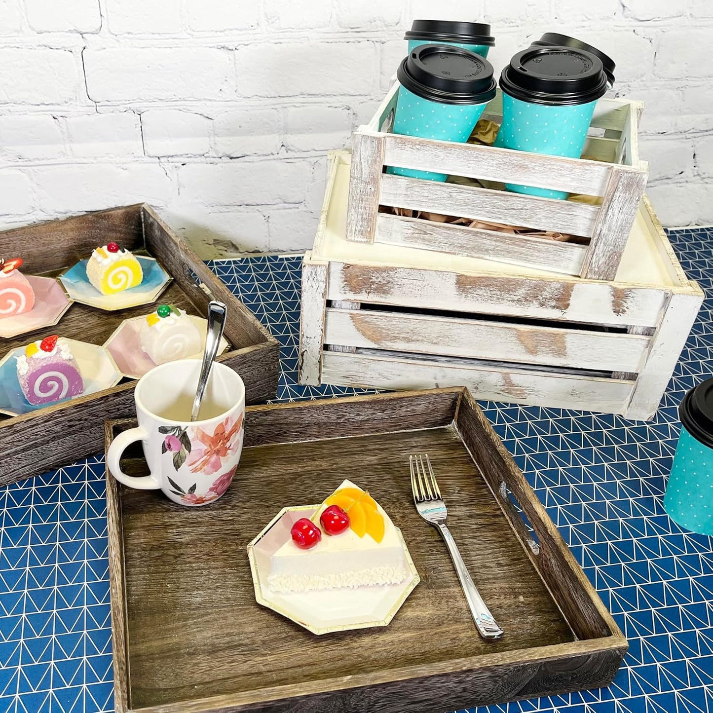 Admired By Nature Wooden Crates Storage Container, Rustic White Set of 3, Farmhouse Style Decorative Baskets for Home Decor, Rustic Decor, Nesting Stackable Organizers, Distressed Wood Crates