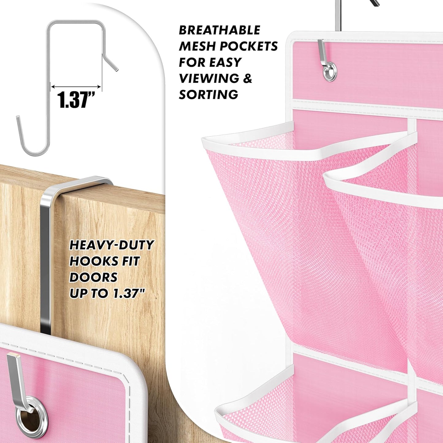 Simple Houseware 24 Pockets - 2PK 12 Large Pockets Over Door Hanging Shoe Organizer, Pink
