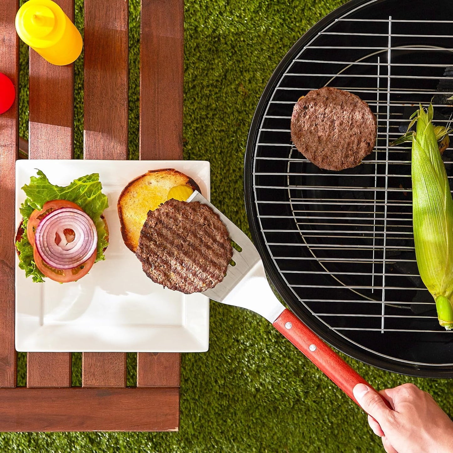 RSVP International Endurance BBQ Grill Spatula Flipper, 18" | Flip Burgers & Other Food w/ Long Handle that Keeps Hands Safe from Fire | Made from Stainless Steel & Rosewood