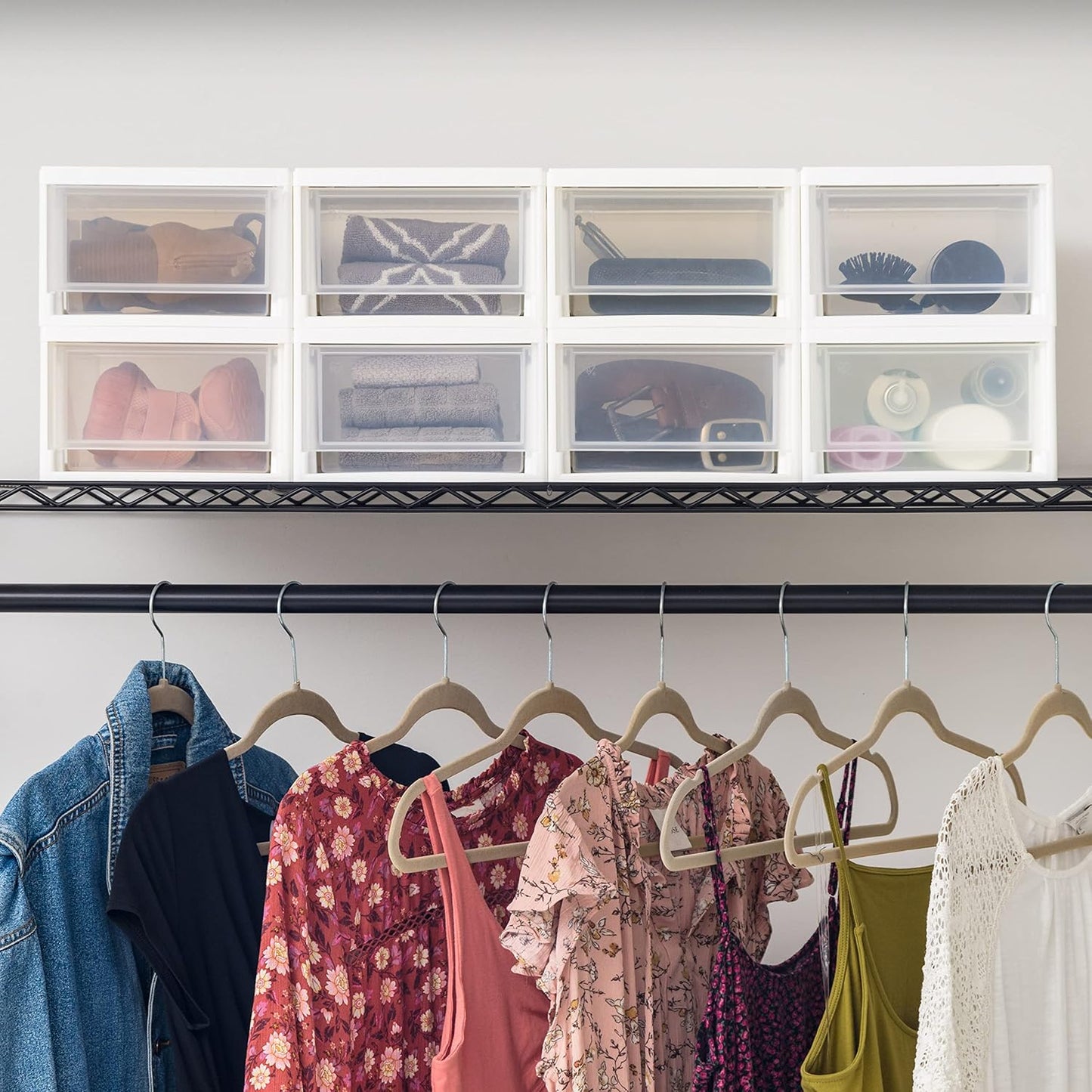 IRIS USA 6 Qt. Small Plastic Stacking Drawer, Stackable Storage Organizer Unit with Sliding Drawer for Bedroom Kitchen Under Sink Pantry Craft Room Dorm Office, White, 8-Pack