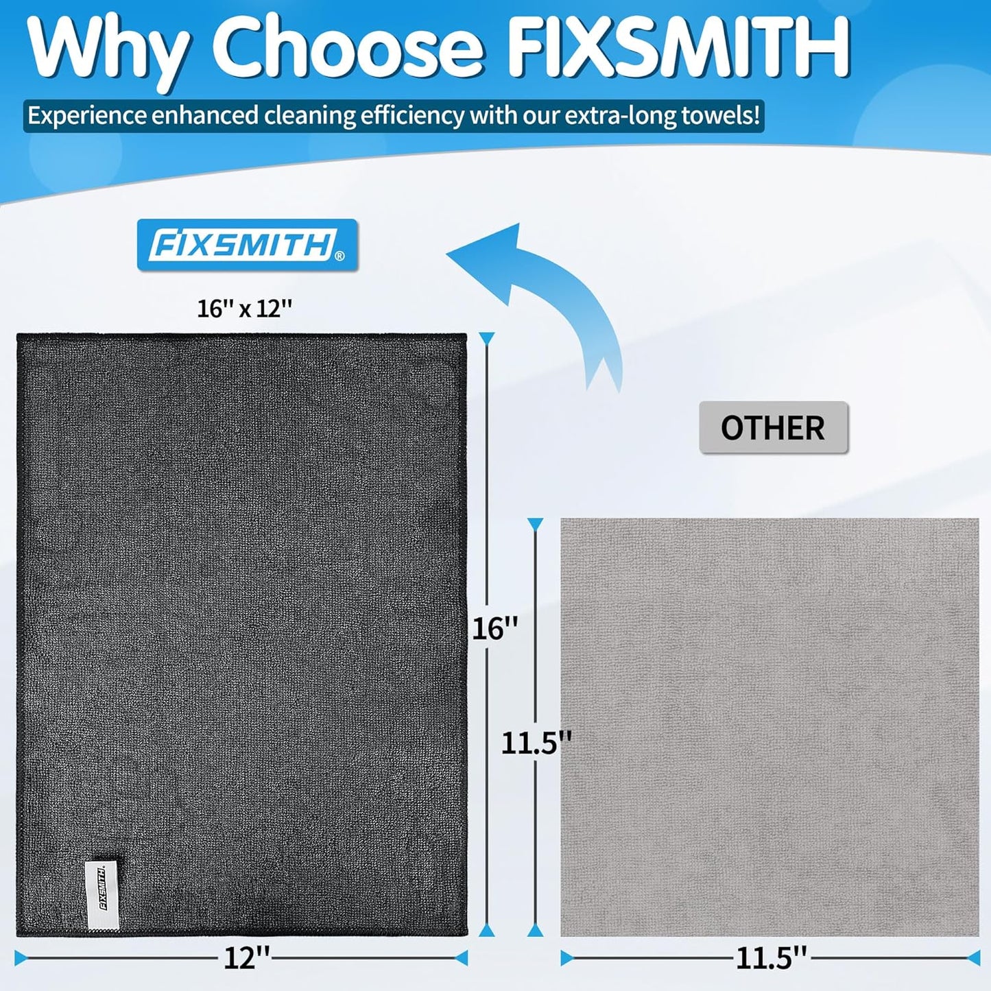 FIXSMITH Black Microfiber Cleaning Cloth -Pack of 8, Highly Absorbent Cleaning Rags, 16"X12" All Purpose Cleaning Towels for Housekeeping, Kitchen, Car, Lint Free and Reusable Microfiber Towels