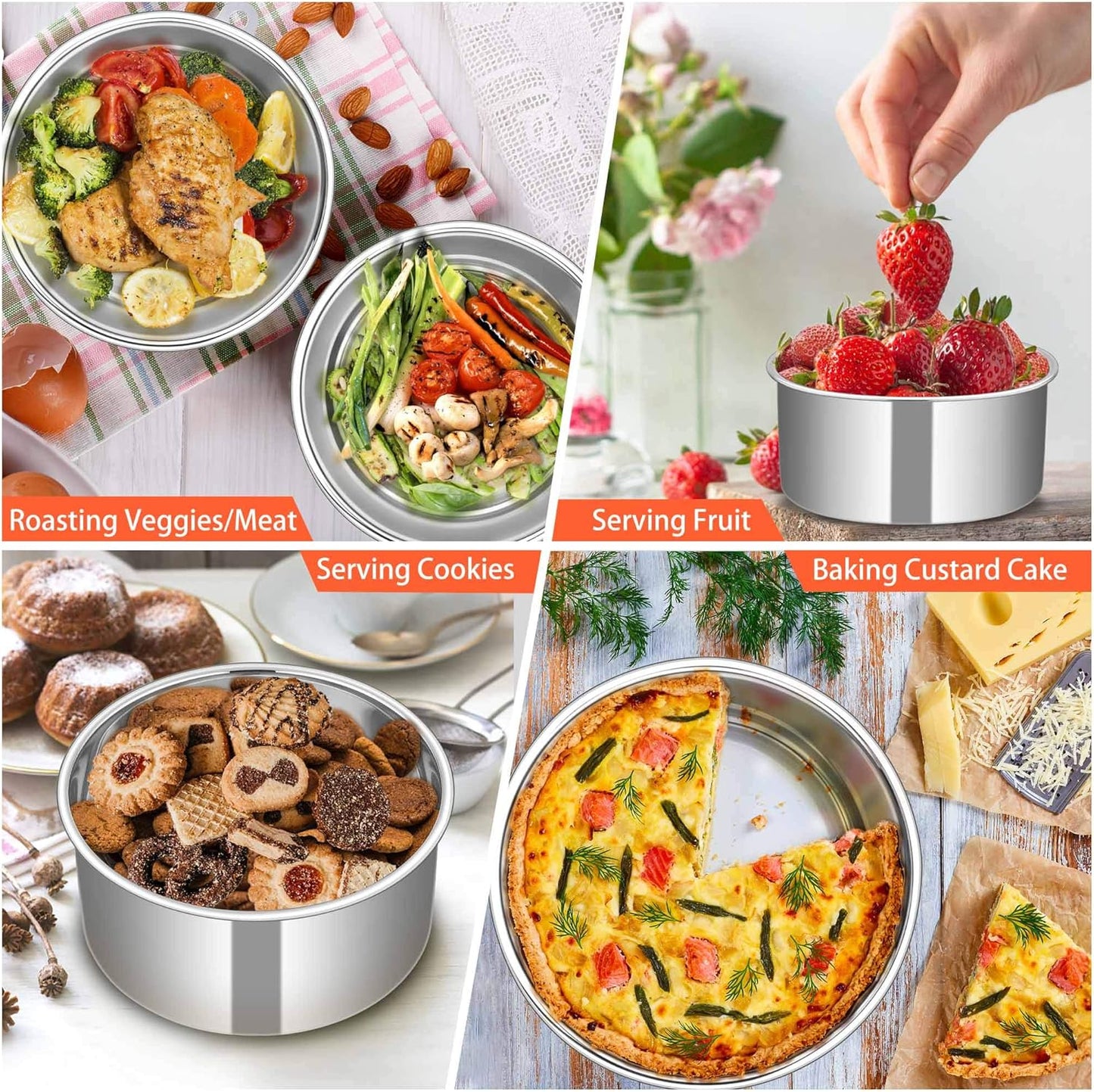 TeamFar 6 Inch Cake Pan, 6” x 3” Deep Round Cake Pan Tier Baking Tins Set Stainless Steel, For Baking Steaming Serving, Healthy & Toxic Free, Deep & Straight Size, Oven & Dishwasher Safe - Set of 2