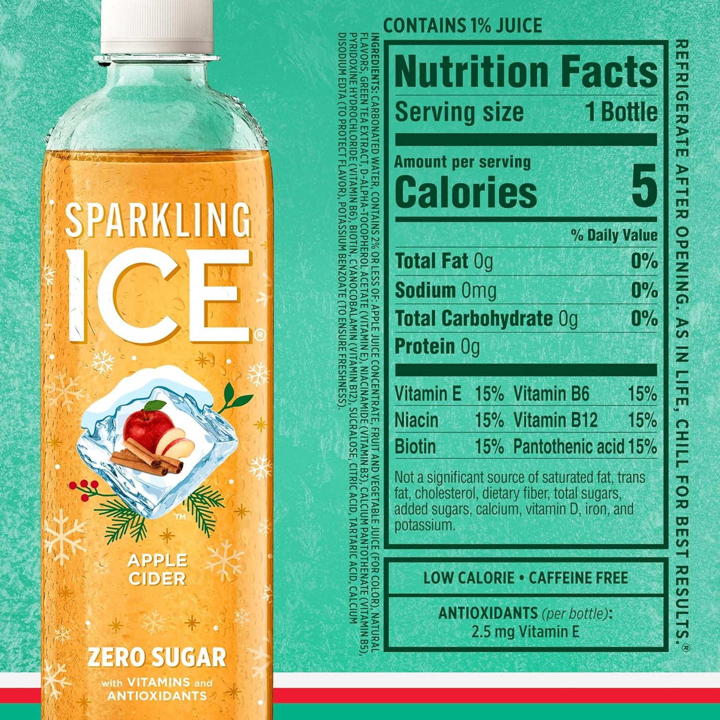 Sparkling Ice, Winter Variety Pack, Flavored Sparkling Water, Zero Sugar, with Vitamins and Antioxidants, 17 fl oz, 12 count (Cranberry Frost, Winter Punch, Apple Cider and Ginger Lime)