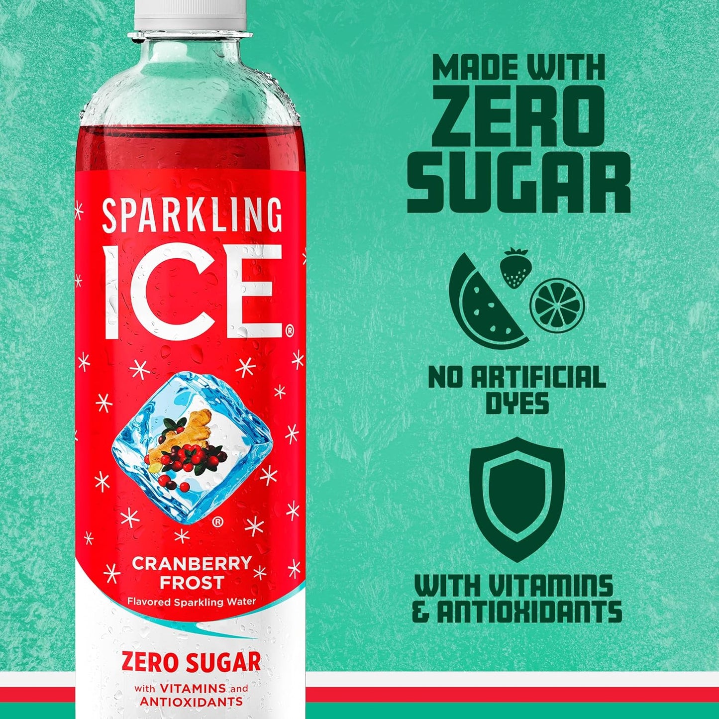 Sparkling Ice, Cranberry Frost Sparkling Water, Zero Sugar Flavored Water, with Vitamins and Antioxidants, Low Calorie Beverage, 17 Fl Oz (Pack of 12)