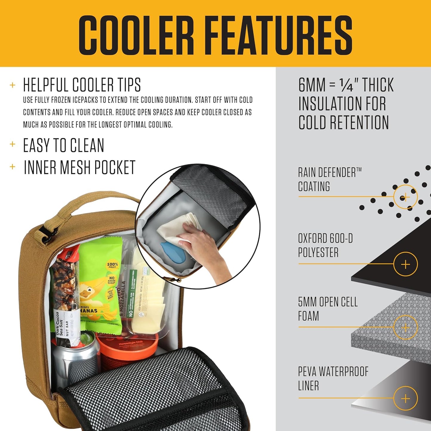 Carhartt Insulated Lunch Cooler For Men and Women, Fully Insulated Lunch Pale for Everyday Use, Marmalade