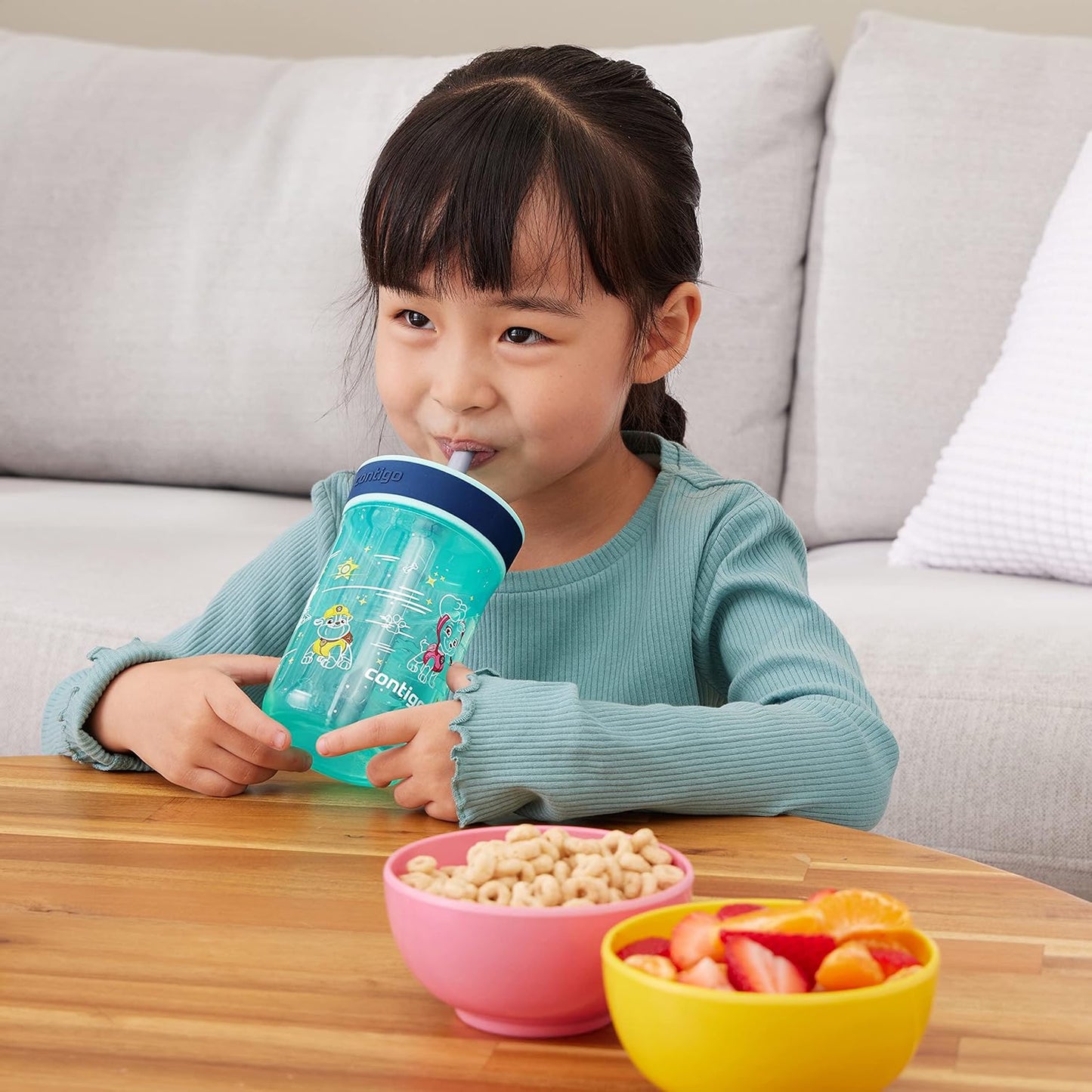 Contigo Leighton Kids Water Bottle, 2-Pack, 14oz, Paw Patrol, Spill-Proof, Dishwasher Safe Tumbler with Straw, Blue and Yellow