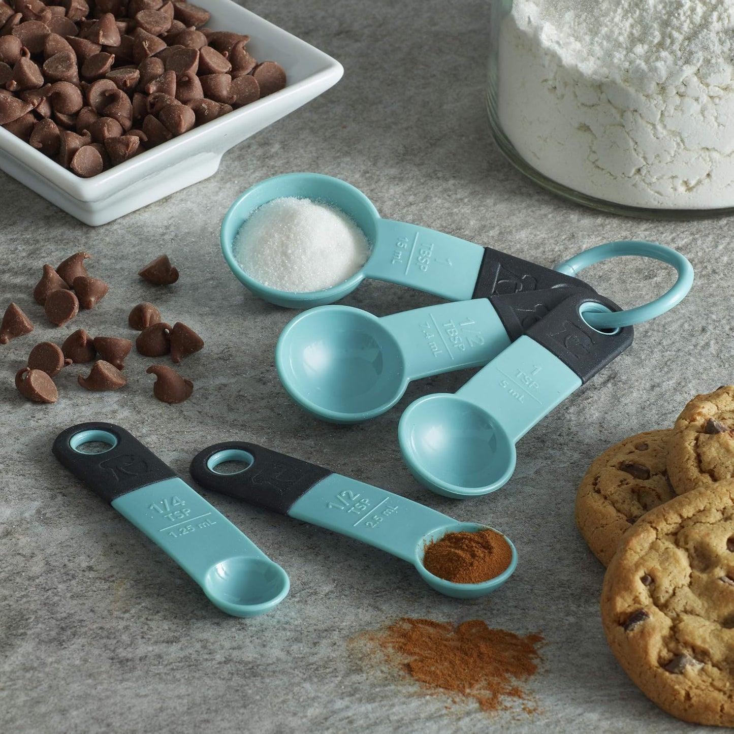 Kitchen Aid Classic Measuring Spoons, 5 Count (Pack 1), Aqua