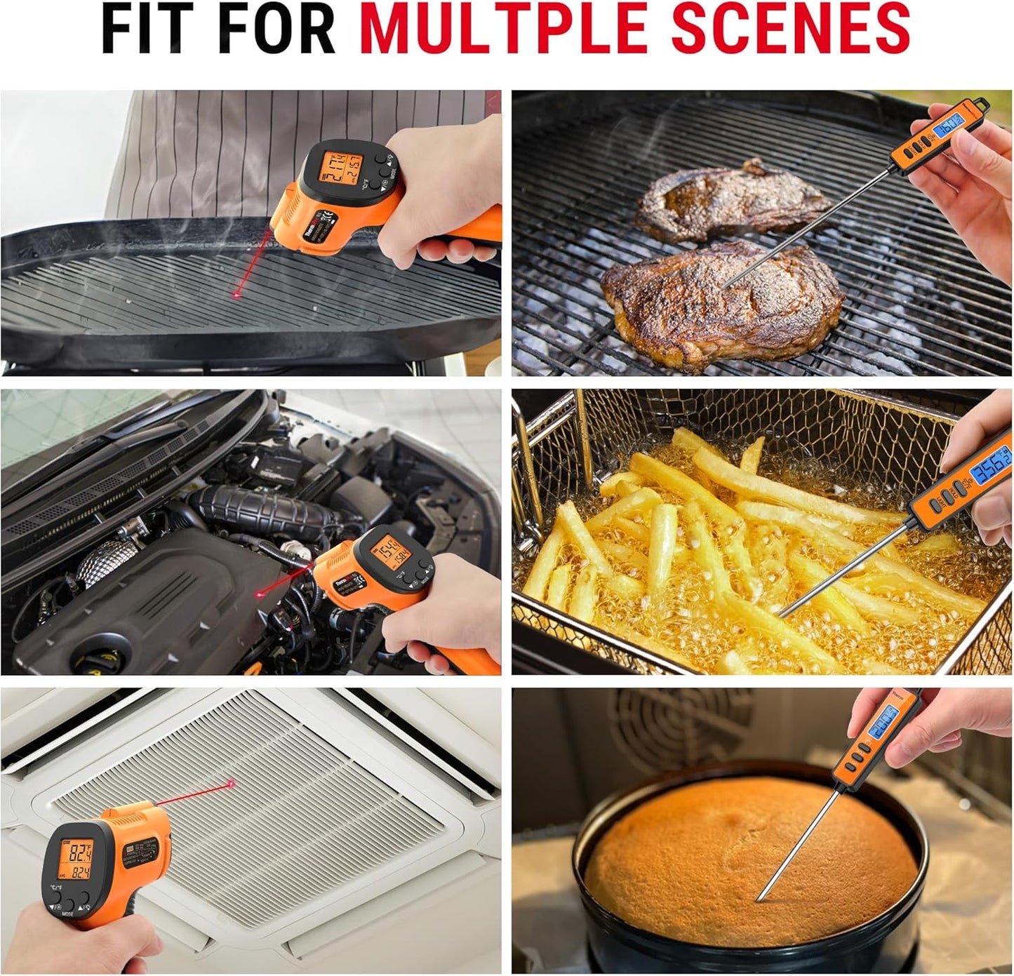 ThermoPro Temperature Gun, Infrared Thermometer Gun with Laser Pointer, Meat Thermometer Digital with Super Long Probe, Food Thermometer for Cooking, Laser Thermometer Gun -58℉-1022℉ Not for Human