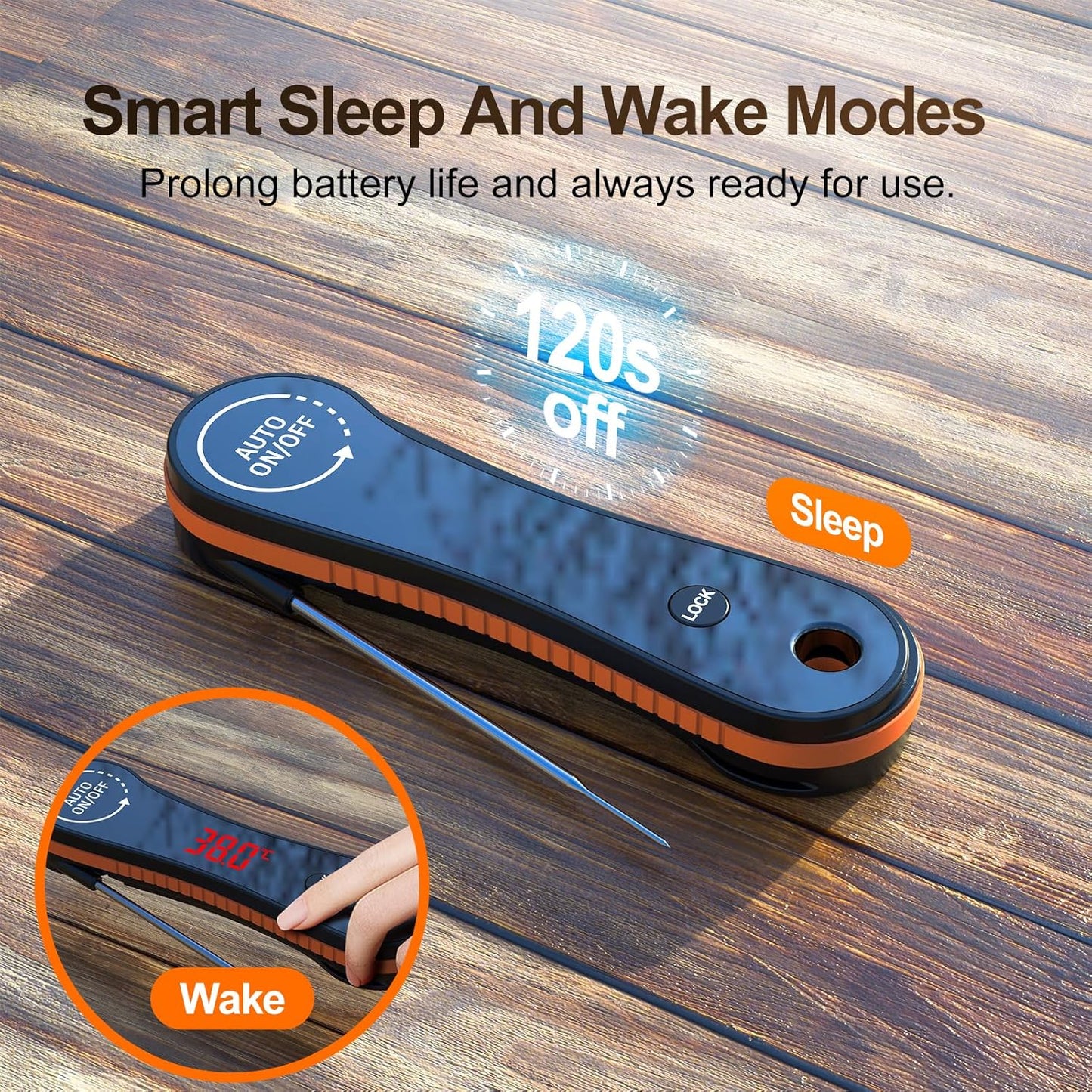 0.5 Seconds Instant Read Digital Meat Thermometer, ±0.5°F Accuracy, 180°Rotating Display, IP67 Waterproof Non-Slip Handle, Lift to Wake and Auto Off, Food Thermometer for Precise Cooking