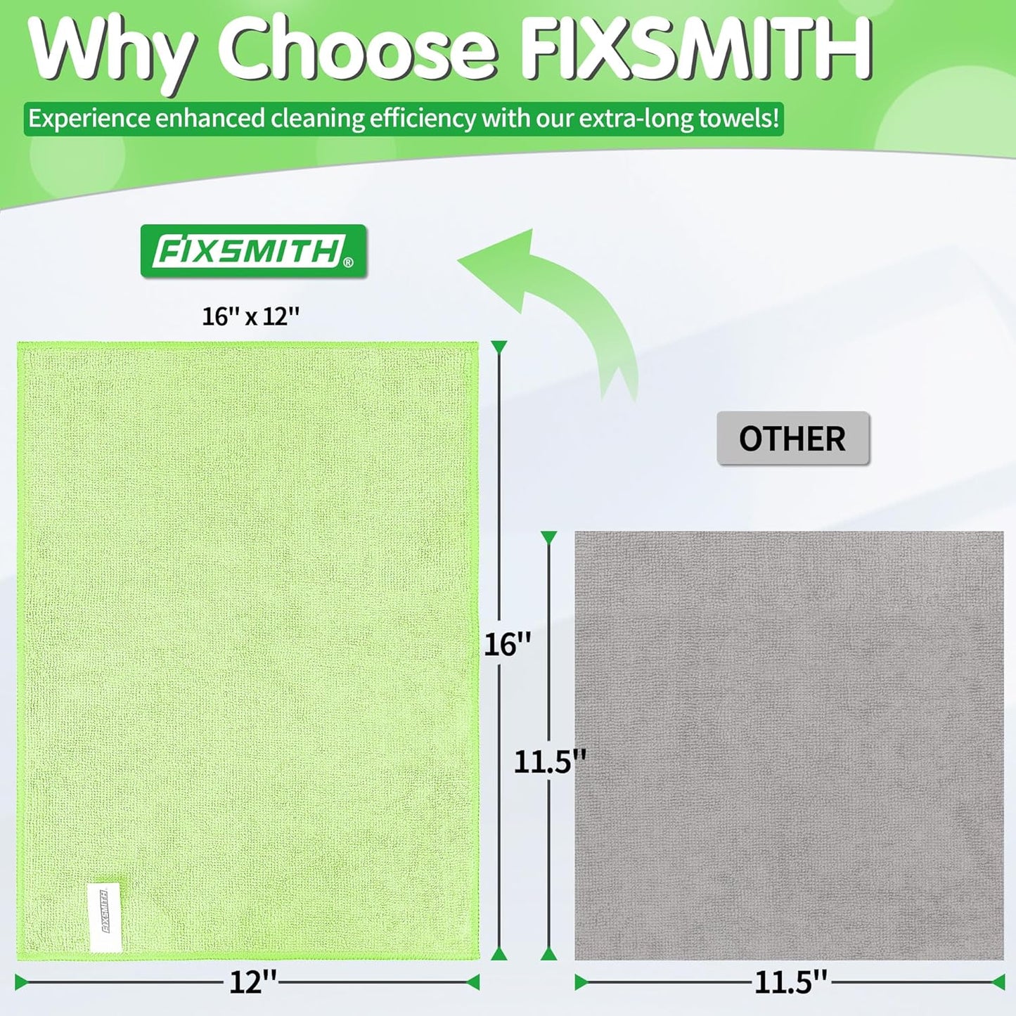 FIXSMITH Sage Green Microfiber Cleaning Cloth -Pack of 8, Highly Absorbent Cleaning Rags, 16"X12" All Purpose Cleaning Towels for Housekeeping, Kitchen, Car, Lint Free and Reusable Microfiber Towels