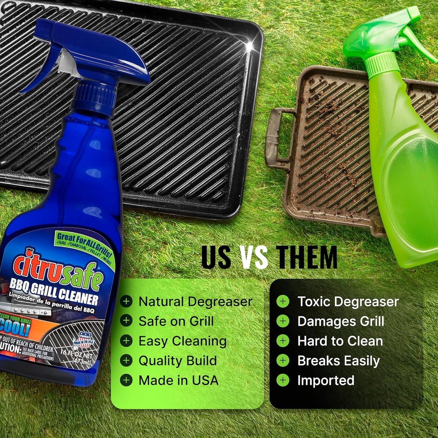 Citrusafe BBQ Grill Cleaner Spray for Outdoor Grill 16 OZ – Safe Heavy Duty Cleaner for Burnt Food & Grease – Degreases & Cleans Grates, Racks, Pellet, Ovens, Flat Top Grills, and Electric Smokers