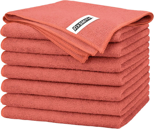 FIXSMITH Red Microfiber Cleaning Cloth -Pack of 8, Highly Absorbent Cleaning Rags, 16"X12" All Purpose Cleaning Towels for Housekeeping, Kitchen, Car, Lint Free and Reusable Microfiber Towels