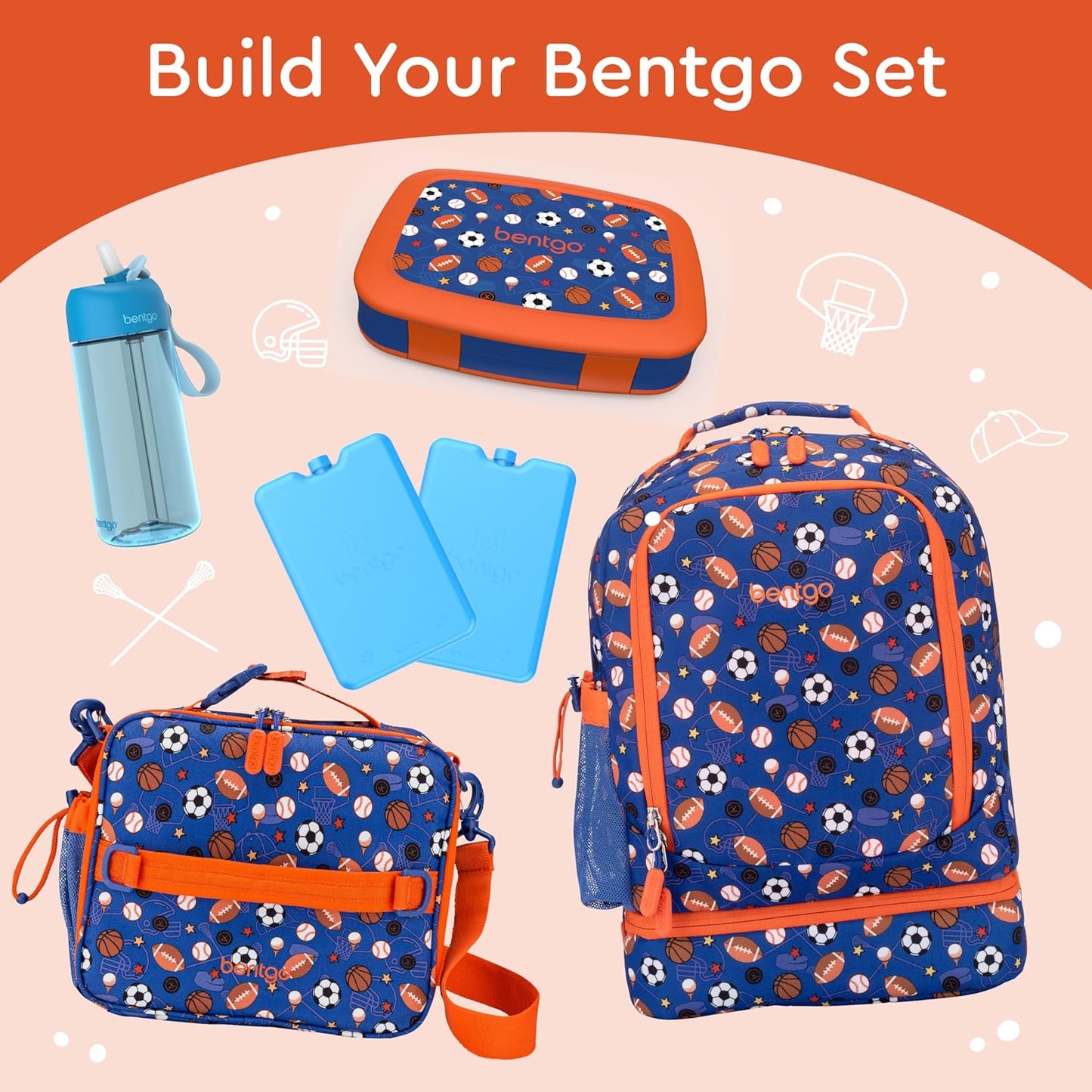 Bentgo Kids Prints Leak-Proof, 5-Compartment Bento-Style Kids Lunch Box - Ideal Portion Sizes for Ages 3-7, Durable, Drop-Proof, Dishwasher Safe, & PFAS & BPA-Free Materials (Sports)